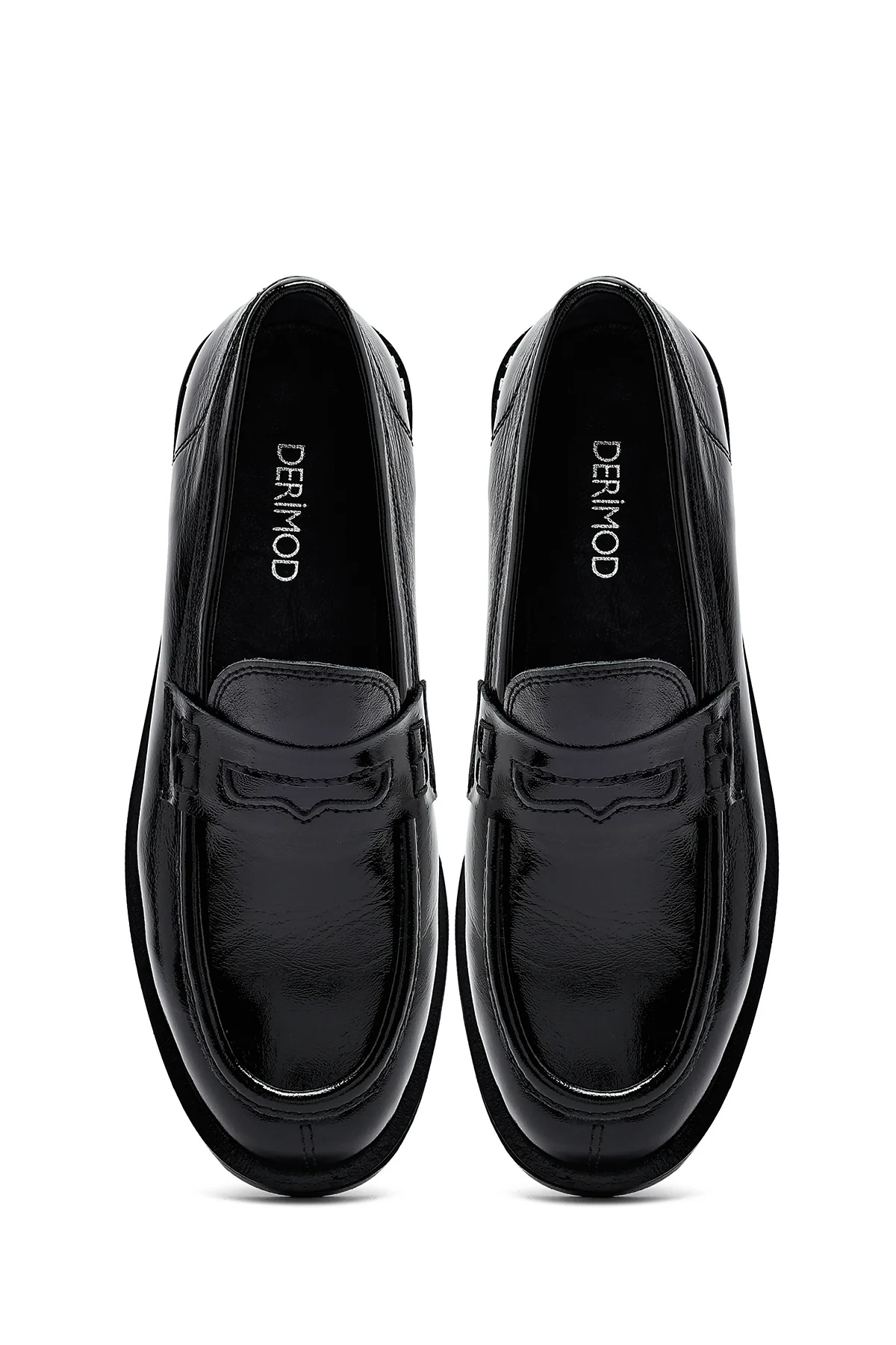 Kadın Siyah Rugan Deri Maskülen Loafer - Image 7
