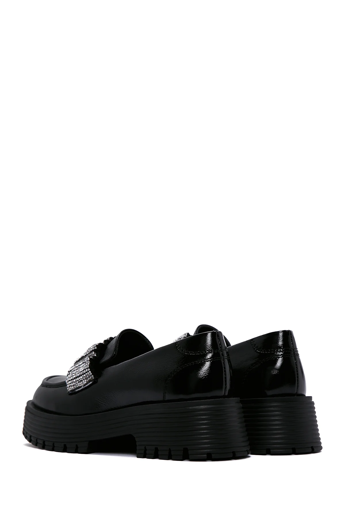 Kadın Siyah Taş Detaylı Deri Maskülen Loafer - Image 6