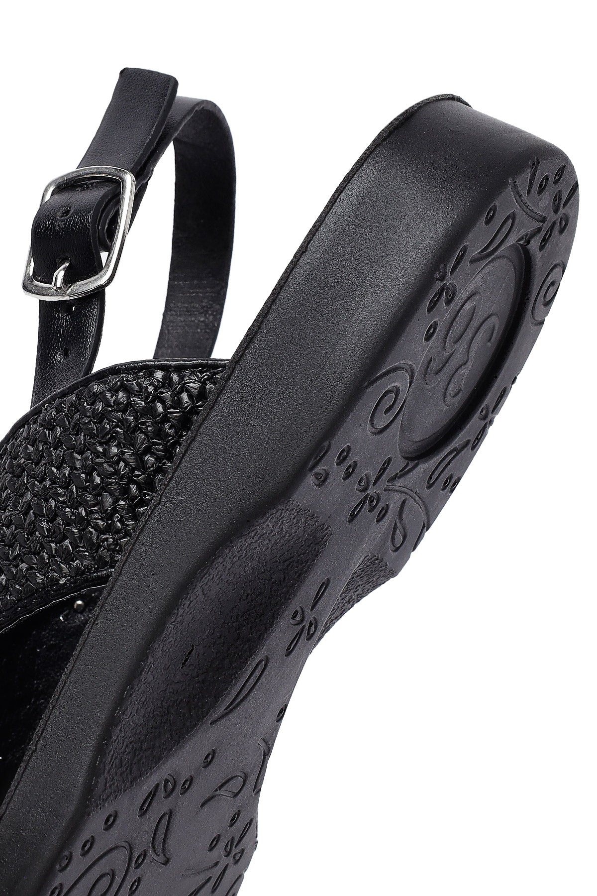 Kadın Siyah Taşlı Hasır Sandalet - Image 8
