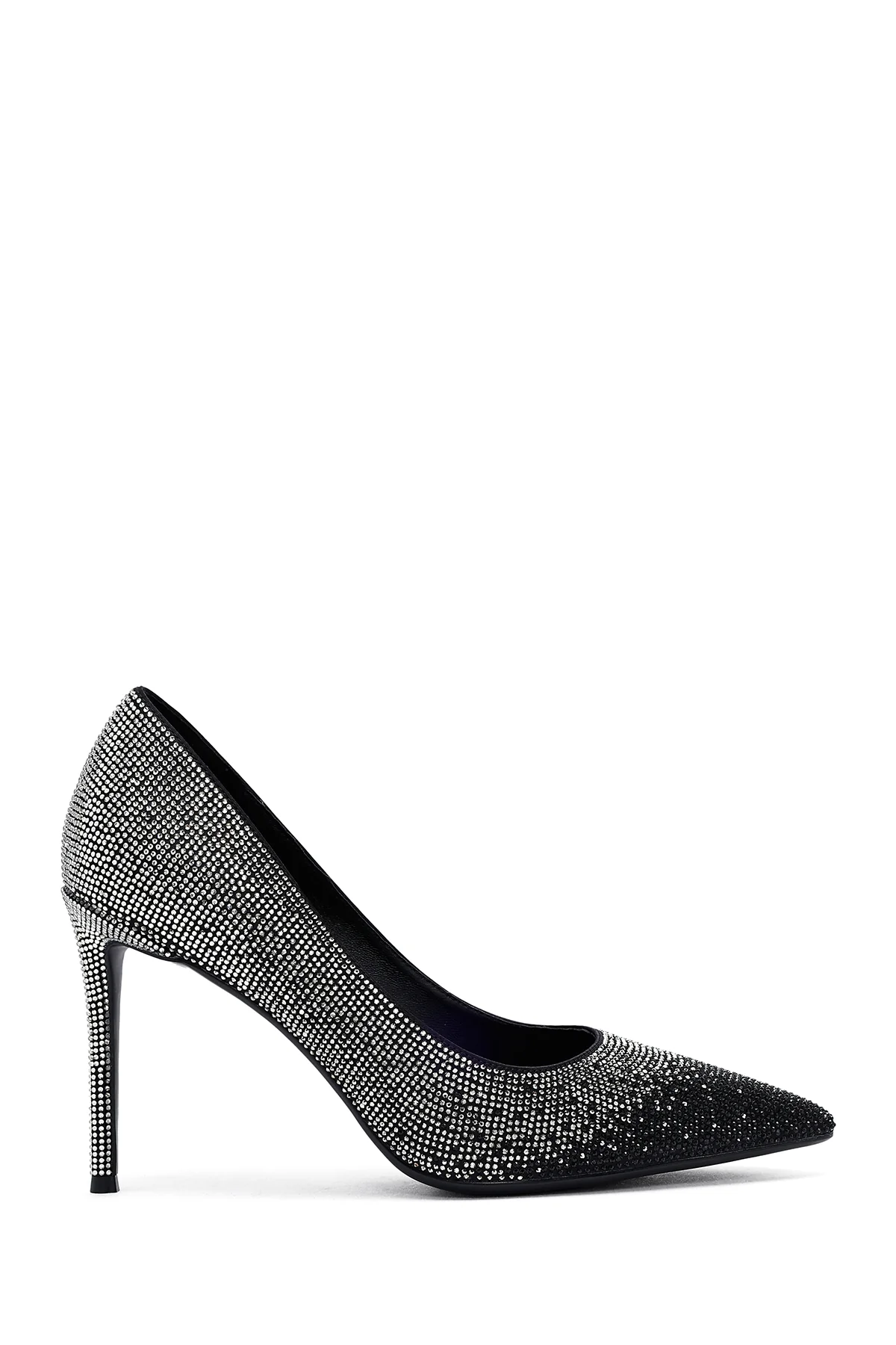 Kadın Siyah Taşlı İnce Topuklu Deri Stiletto - Image 4