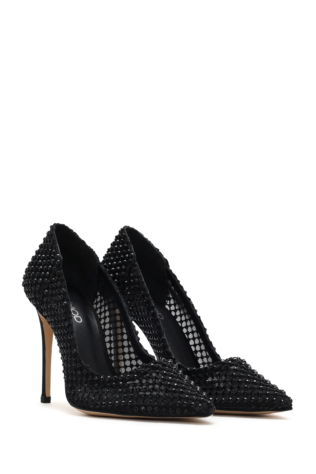 Kadın Siyah Taşlı Yüksek İnce Topuklu Deri Stiletto - Image 3