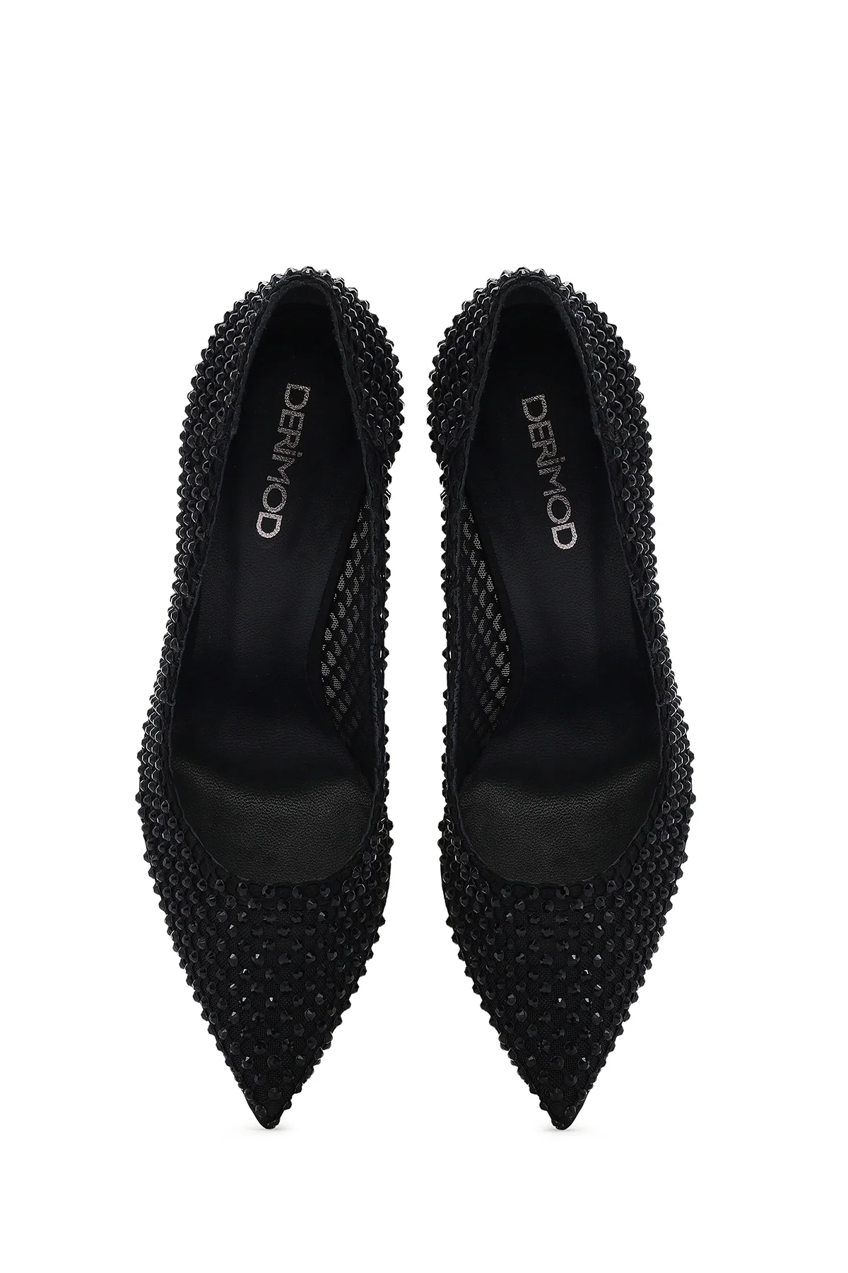 Kadın Siyah Taşlı Yüksek İnce Topuklu Deri Stiletto - Image 8