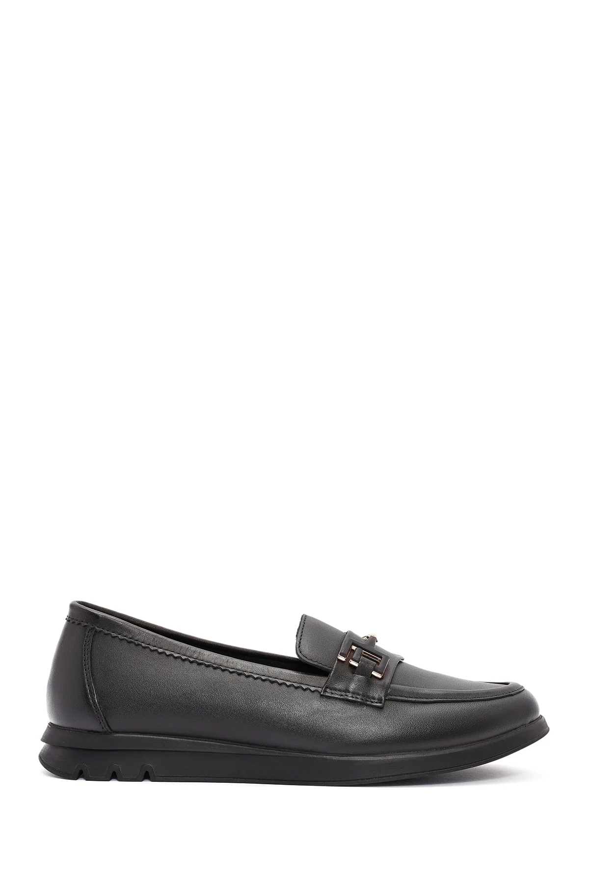 Kadın Siyah Toka Detaylı Deri Comfort Loafer