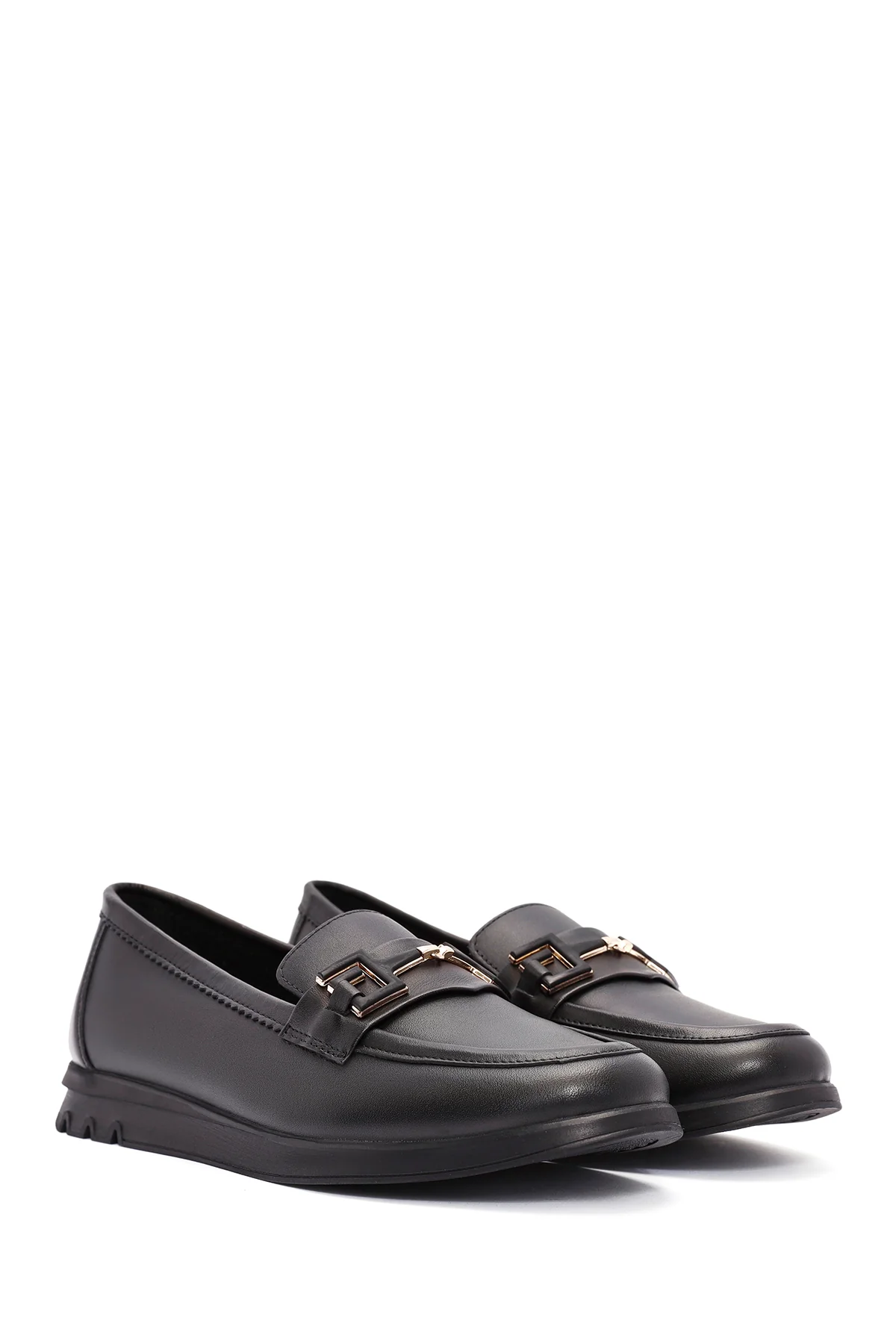 Kadın Siyah Toka Detaylı Deri Comfort Loafer - Image 3