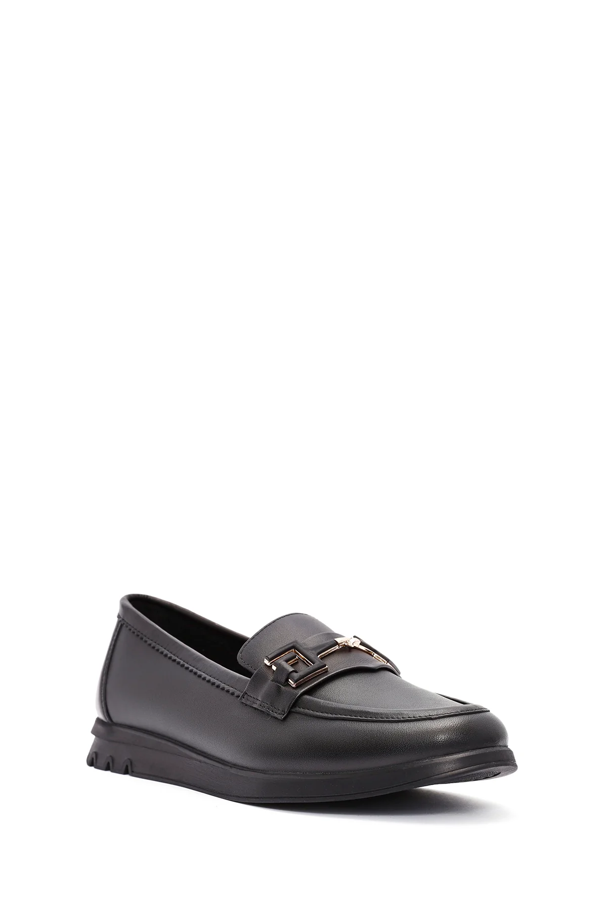 Kadın Siyah Toka Detaylı Deri Comfort Loafer - Image 6