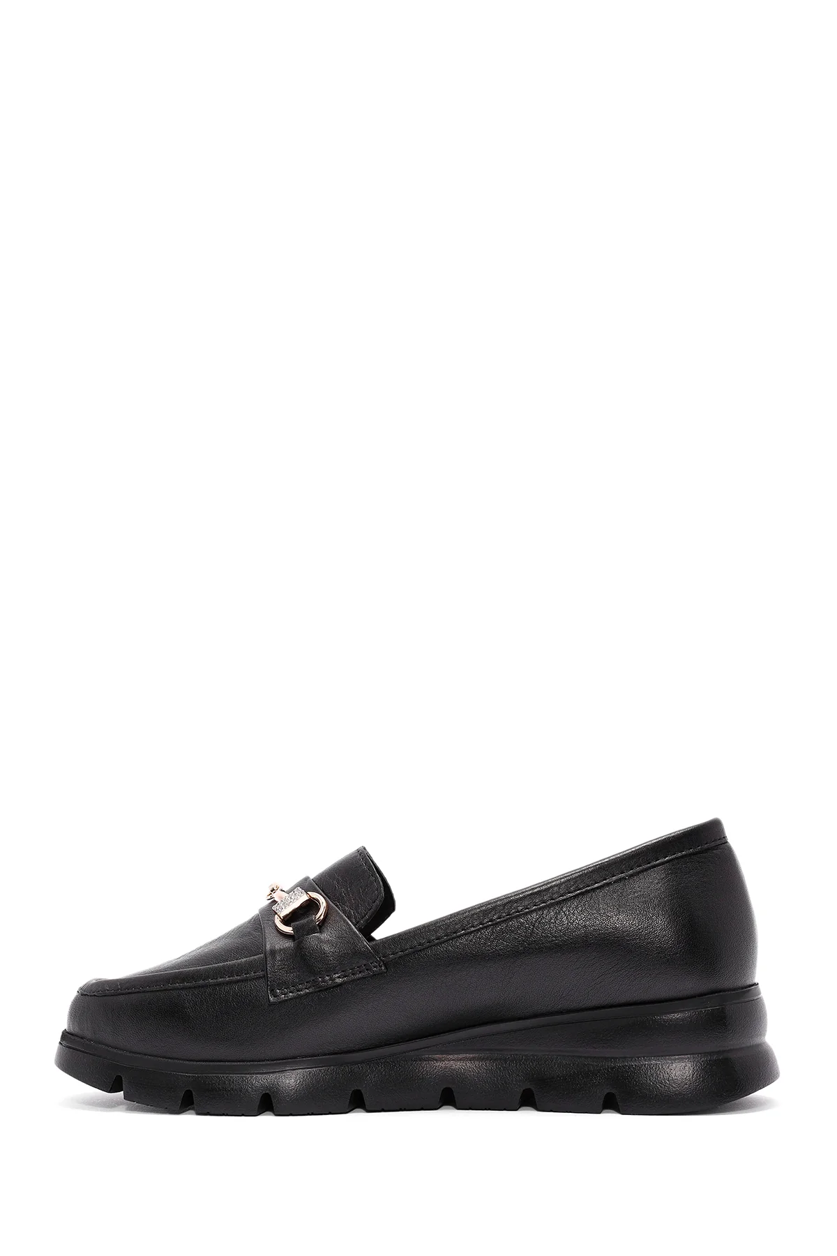 Kadın Siyah Toka Detaylı Deri Comfort Loafer - Image 2