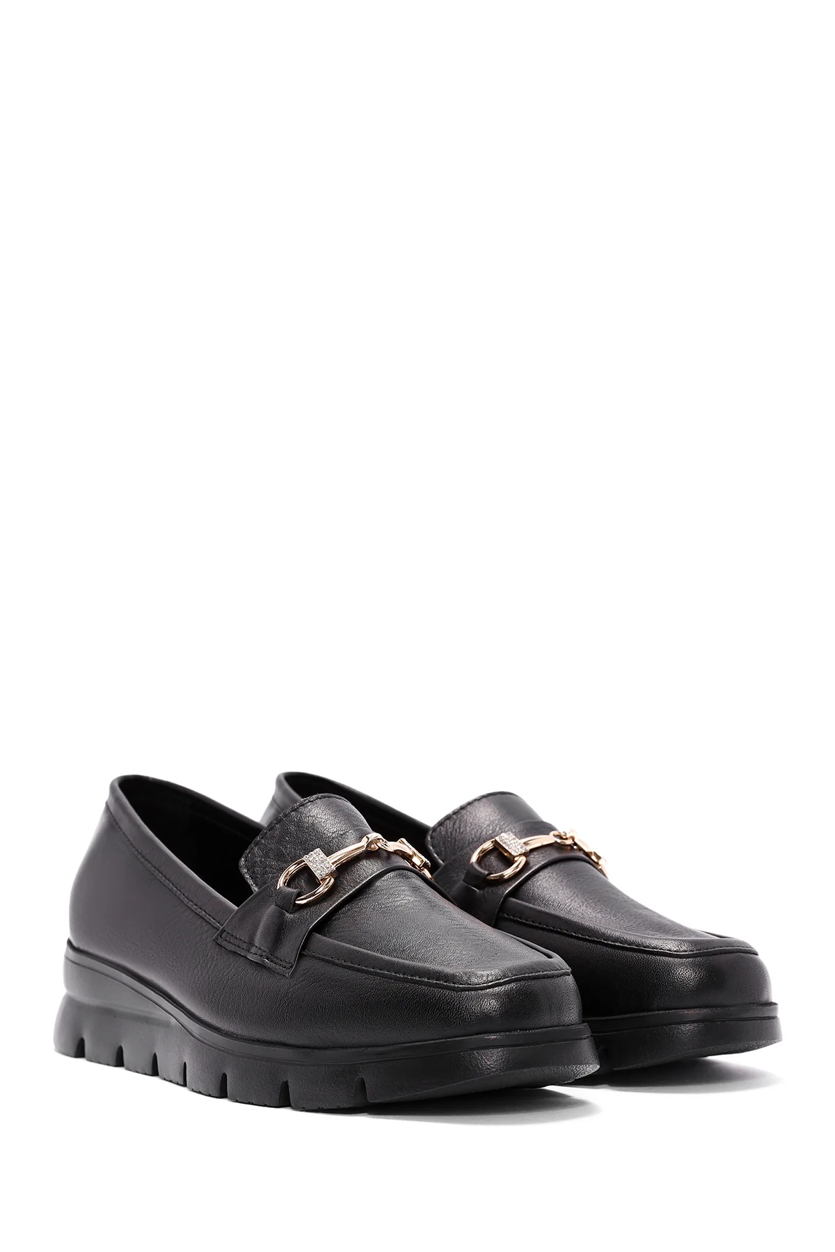 Kadın Siyah Toka Detaylı Deri Comfort Loafer - Image 3