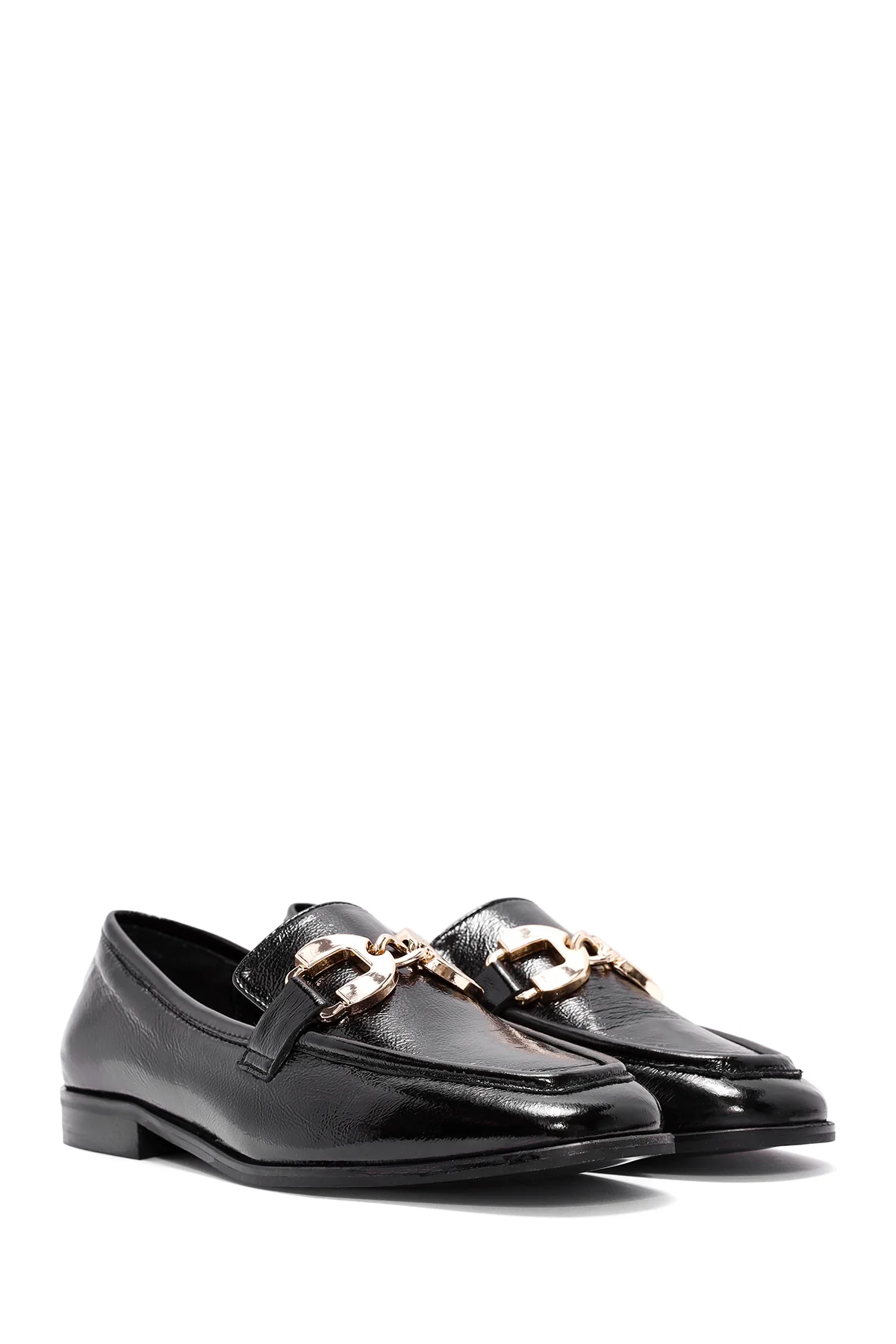 Kadın Siyah Toka Detaylı Deri Maskülen Loafer - Image 3