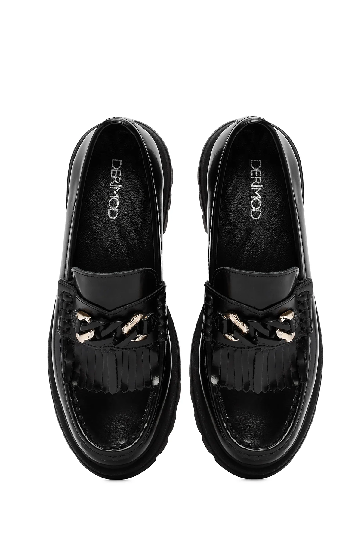 Kadın Siyah Toka Detaylı Deri Maskülen Loafer - Image 7