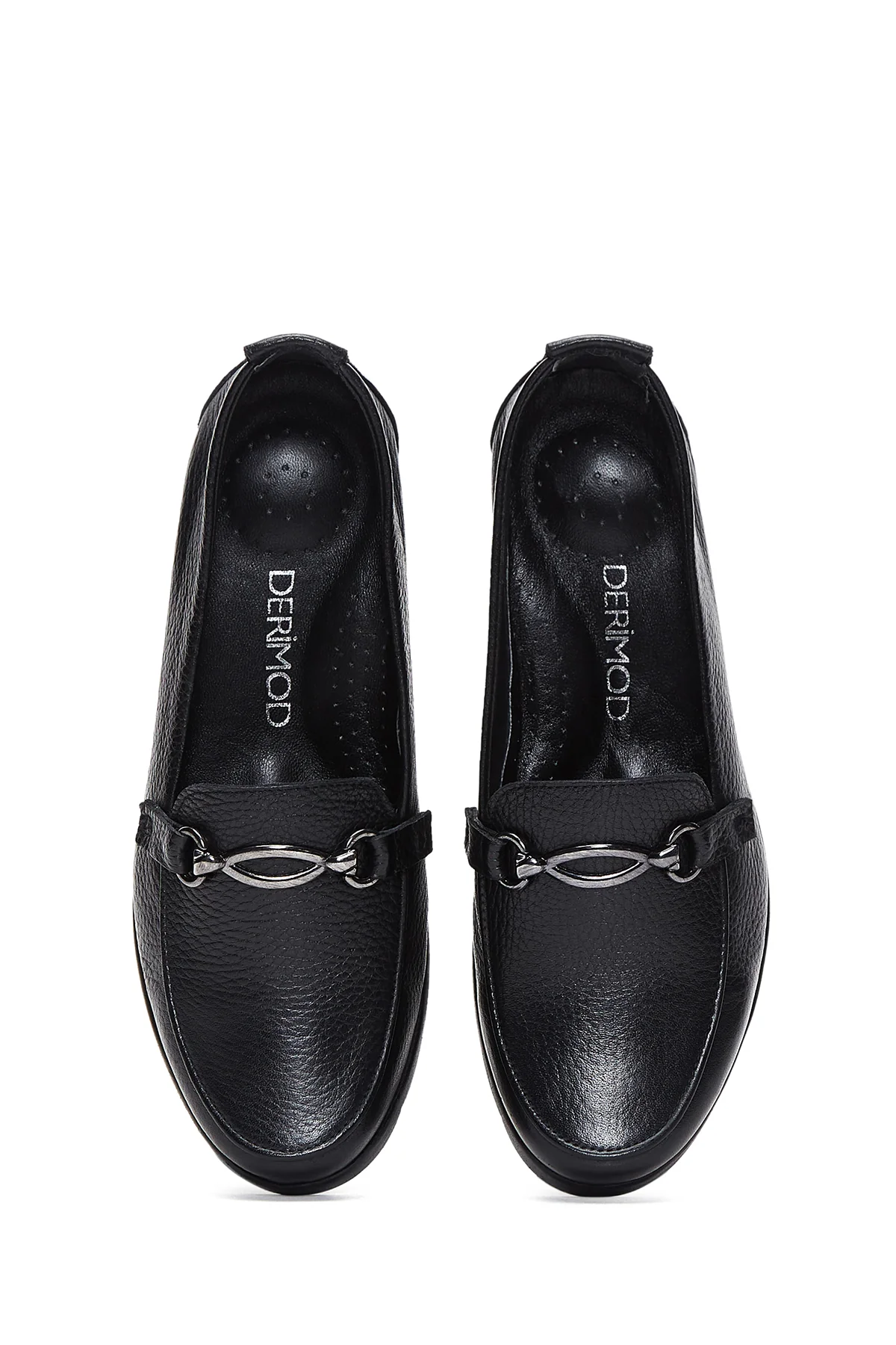 Kadın Siyah Toka Detaylı Dolgu Topuklu Deri Loafer - Image 6