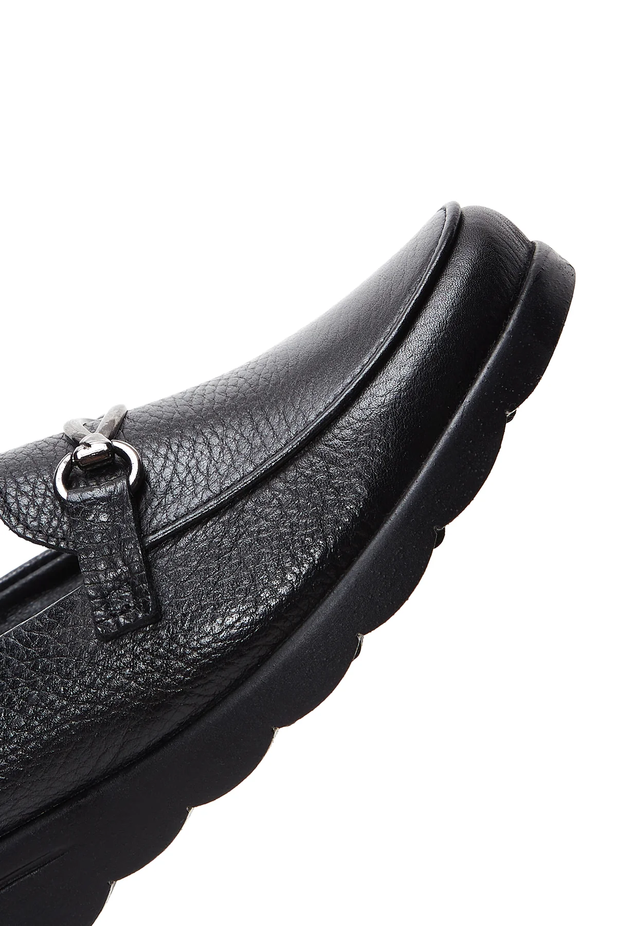 Kadın Siyah Toka Detaylı Dolgu Topuklu Deri Loafer - Image 7
