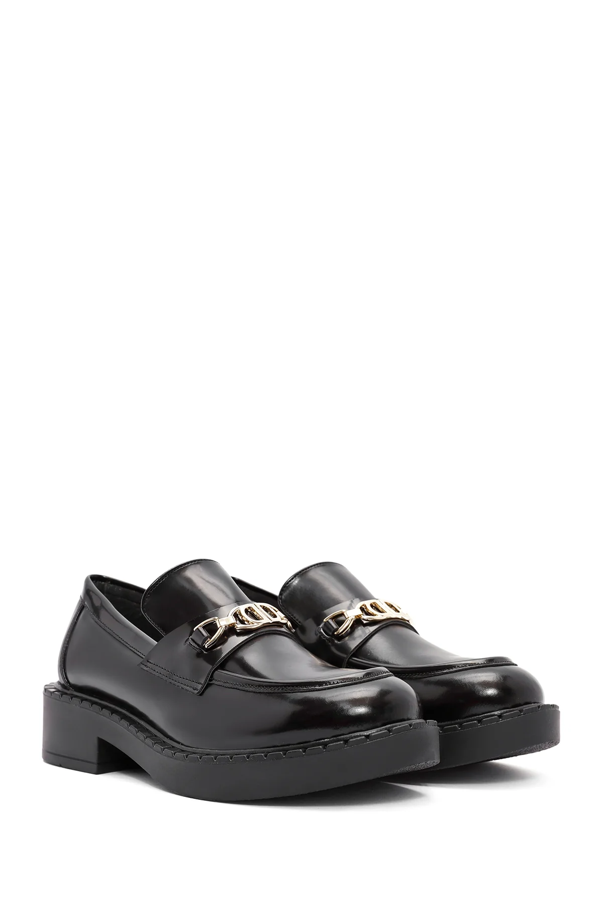 Kadın Siyah Toka Detaylı Maskülen Loafer - Image 3