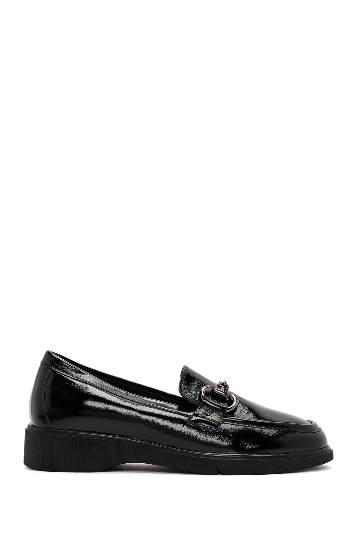 Kadın Siyah Toka Detaylı Rugan Deri Comfort Loafer