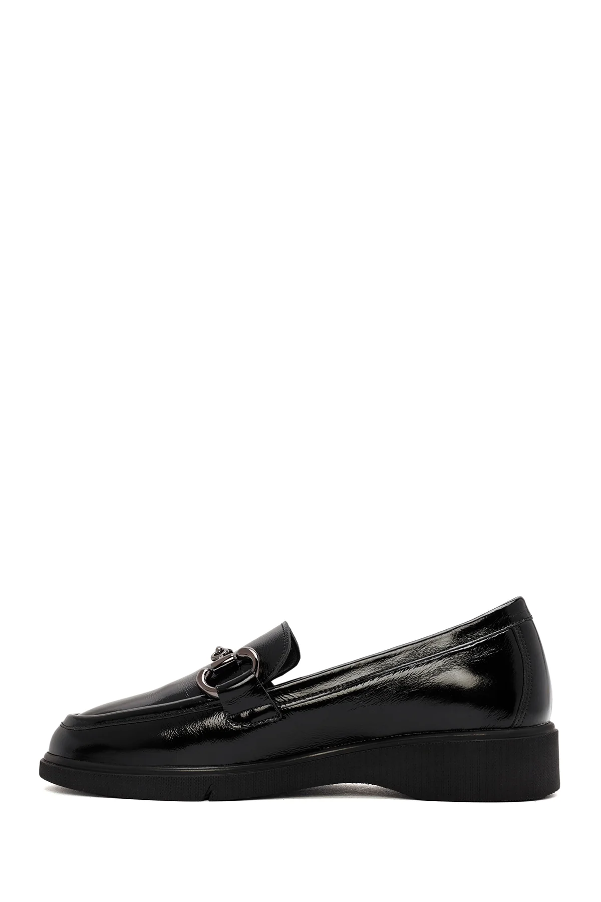 Kadın Siyah Toka Detaylı Rugan Deri Comfort Loafer - Image 2