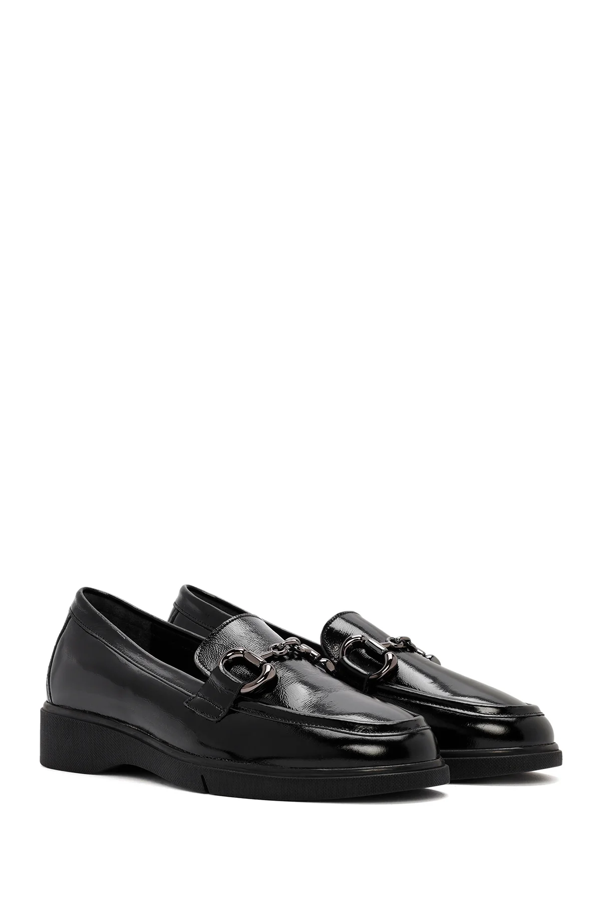 Kadın Siyah Toka Detaylı Rugan Deri Comfort Loafer - Image 3