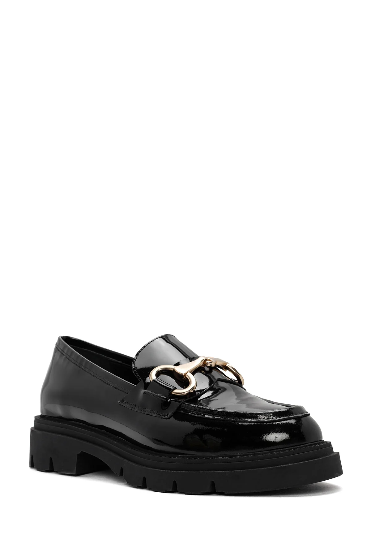 Kadın Siyah Toka Detaylı Rugan Deri Maskülen Loafer - Image 6