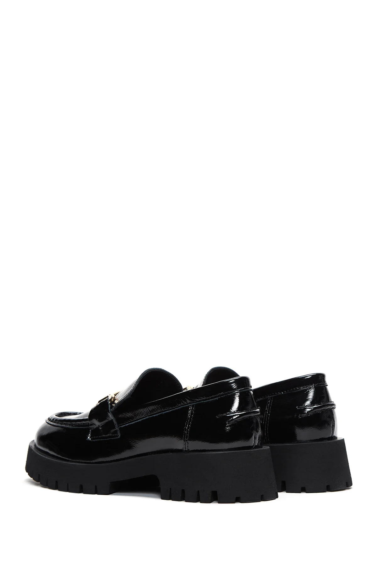 Kadın Siyah Toka Detaylı Rugan Deri Maskülen Loafer - Image 5