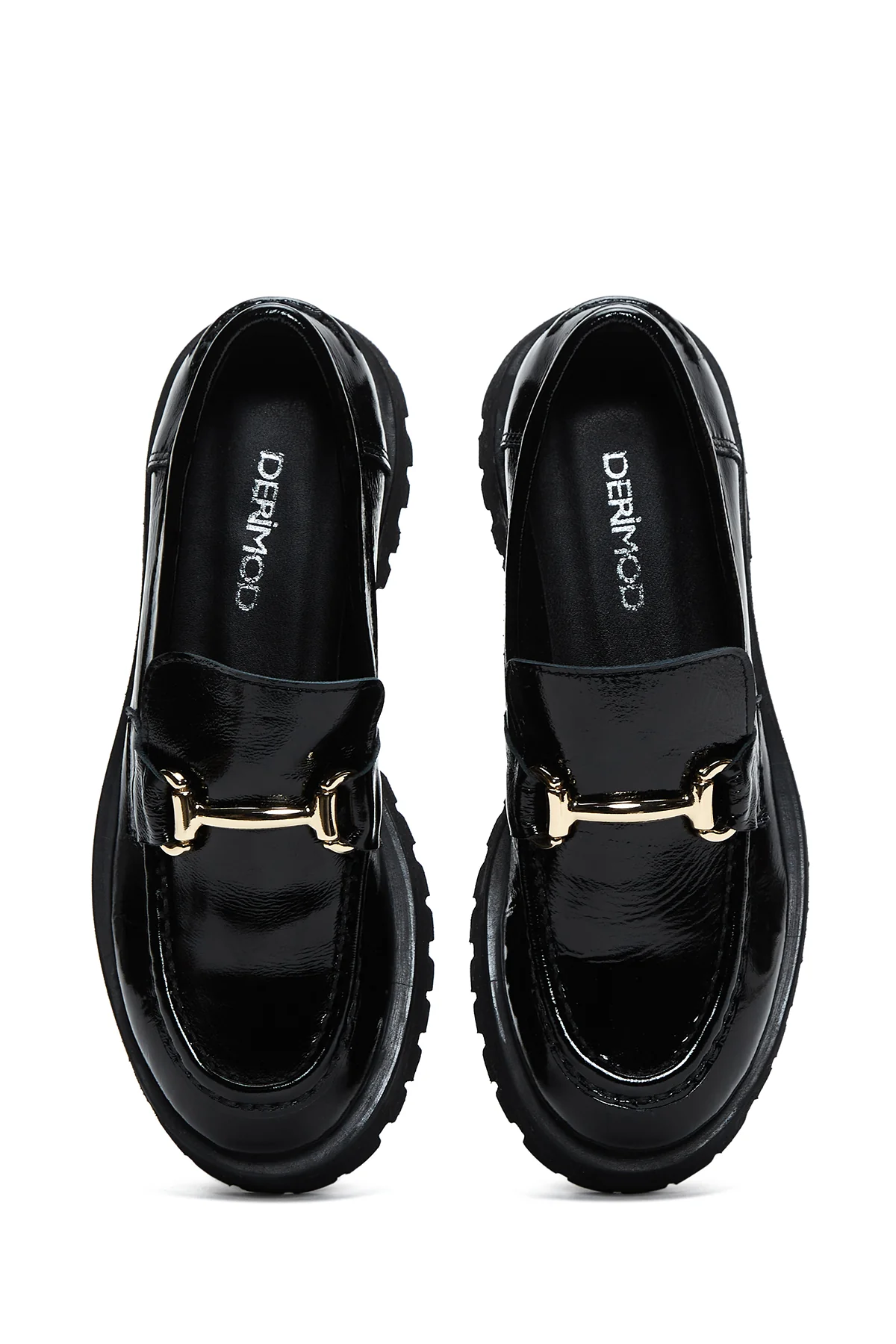 Kadın Siyah Toka Detaylı Rugan Deri Maskülen Loafer - Image 6