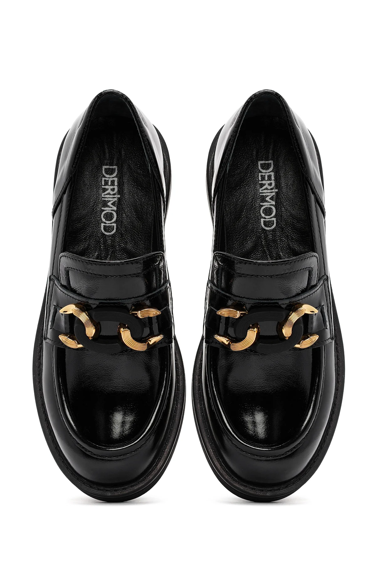 Kadın Siyah Toka Detaylı Rugan Deri Maskülen Loafer - Image 6