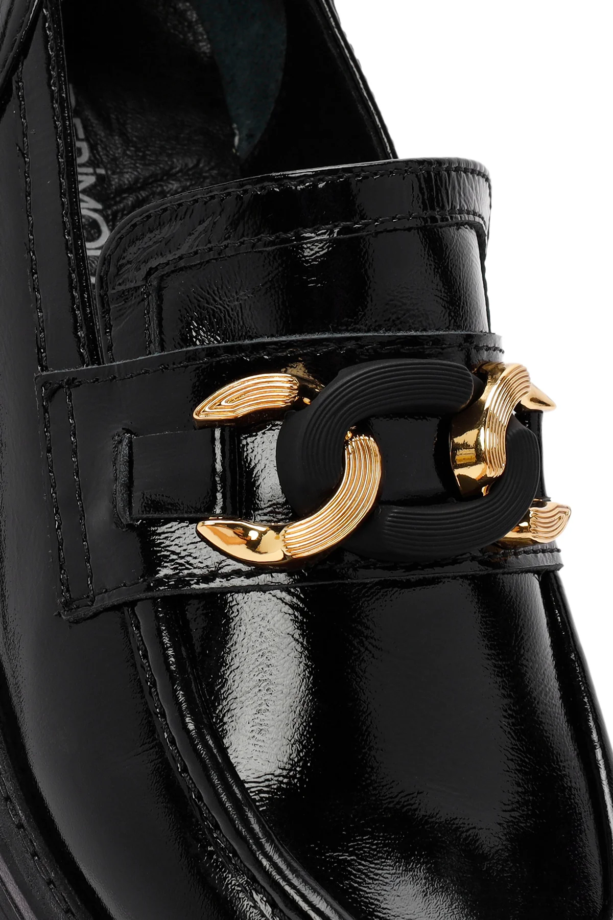 Kadın Siyah Toka Detaylı Rugan Deri Maskülen Loafer - Image 8