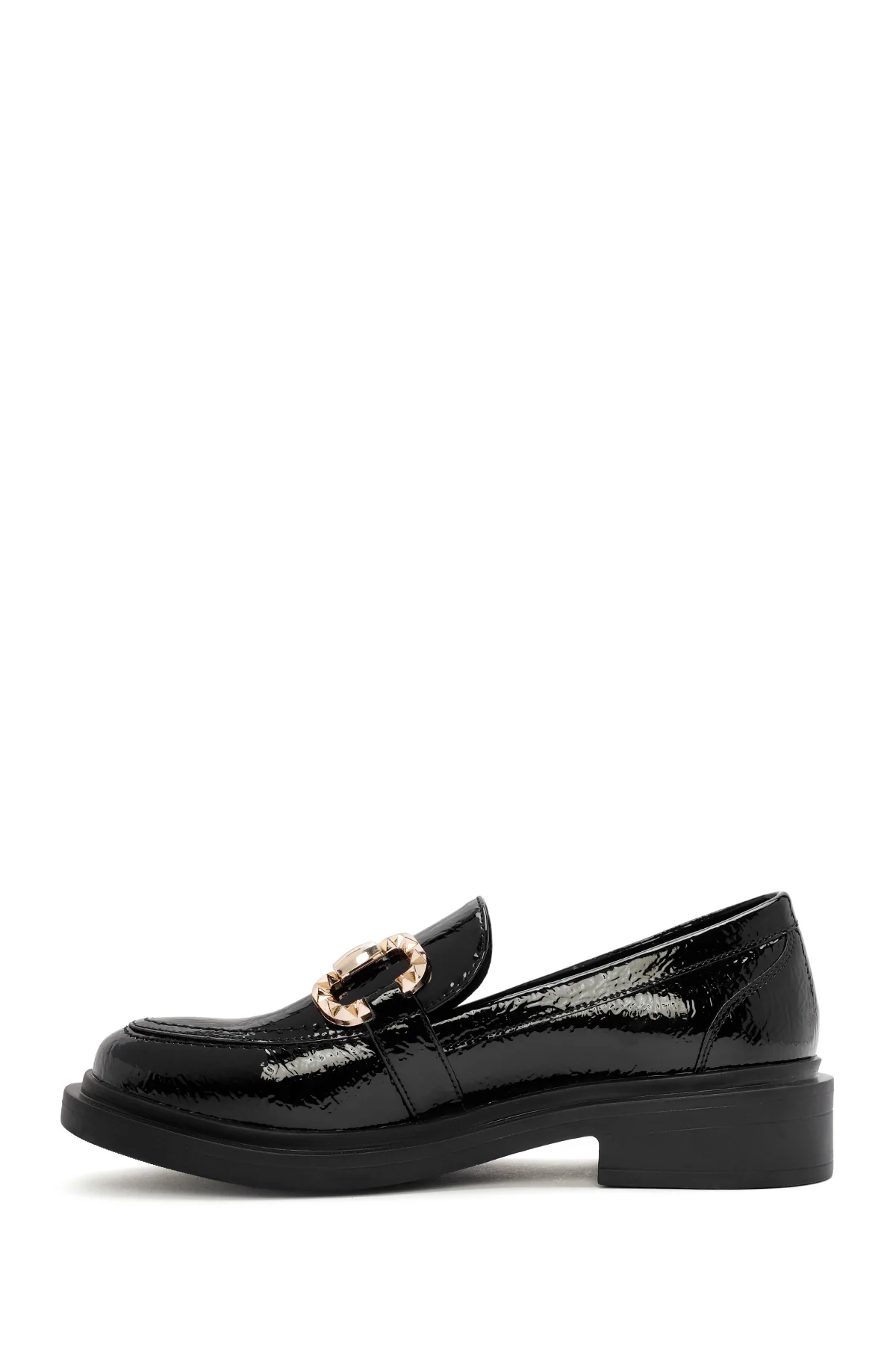 Kadın Siyah Toka Detaylı Rugan Maskülen Loafer - Image 2