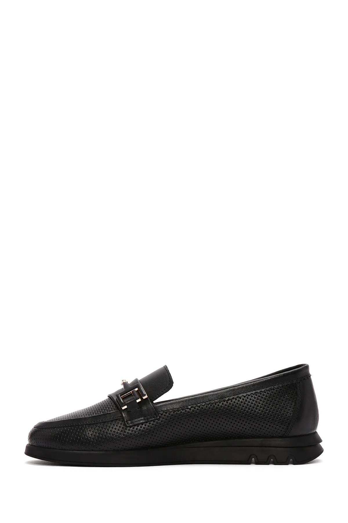 Kadın Siyah Tokalı Deri Comfort Loafer - Image 2