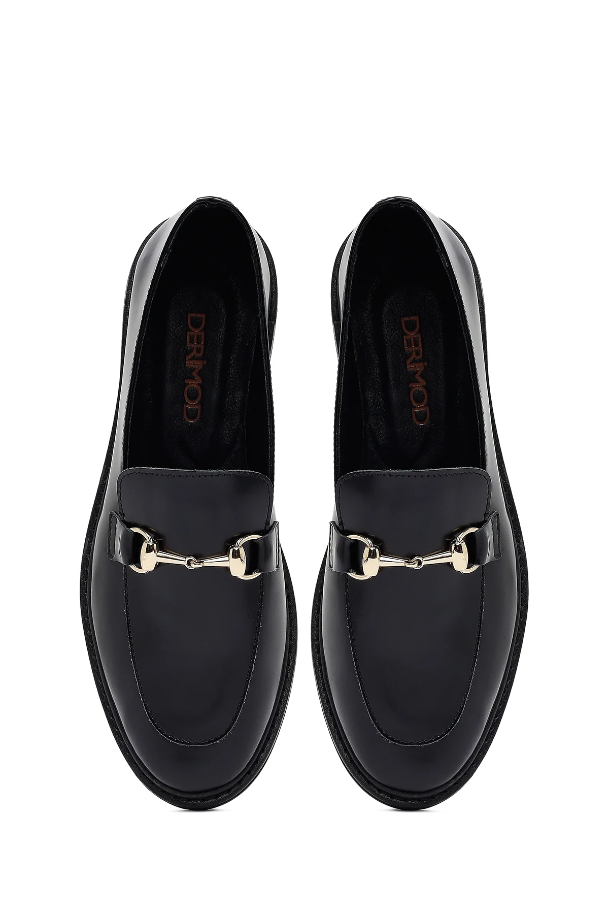 Kadın Siyah Tokalı Deri Maskülen Loafer - Image 7