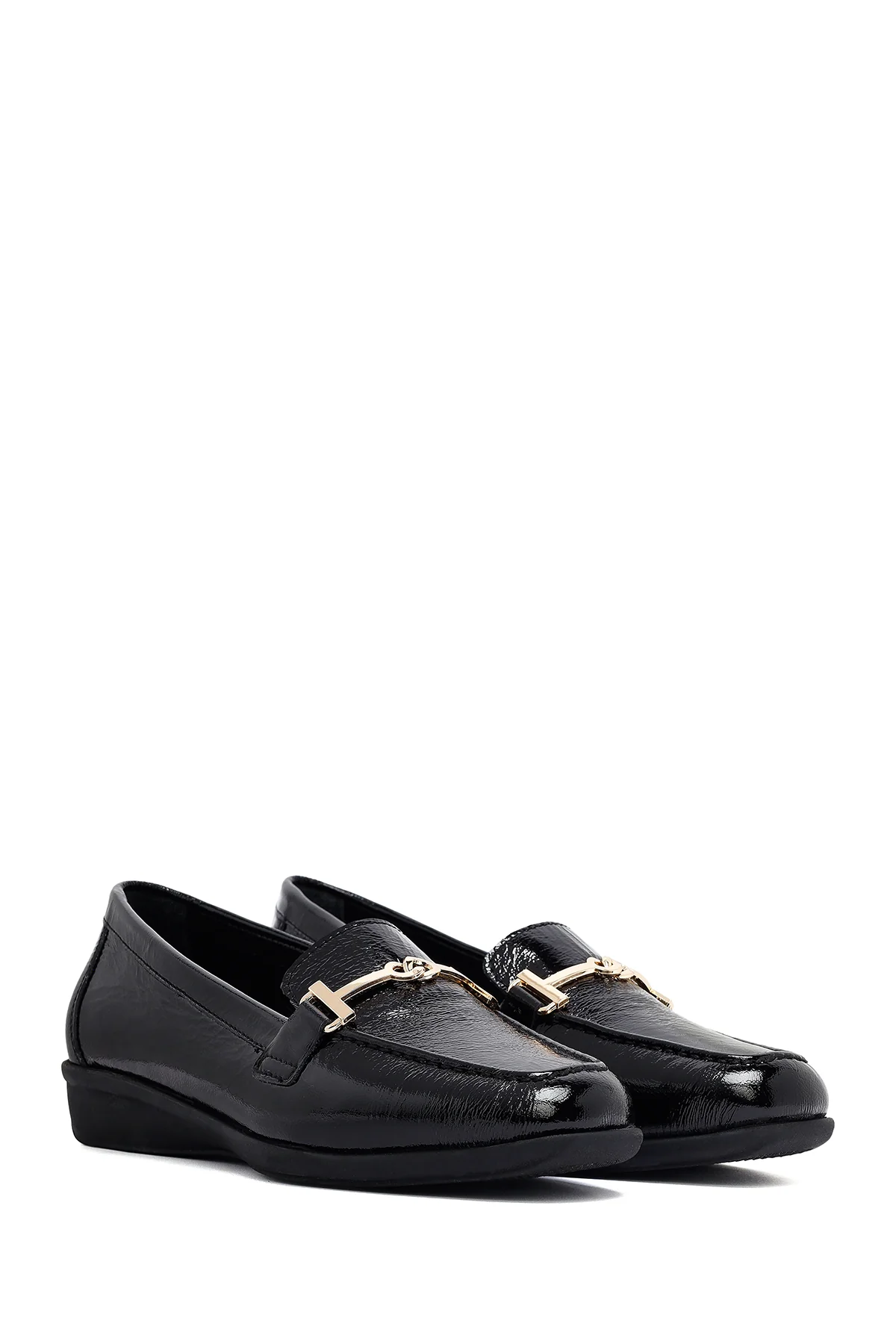Kadın Siyah Tokalı Deri Maskülen Loafer - Image 3