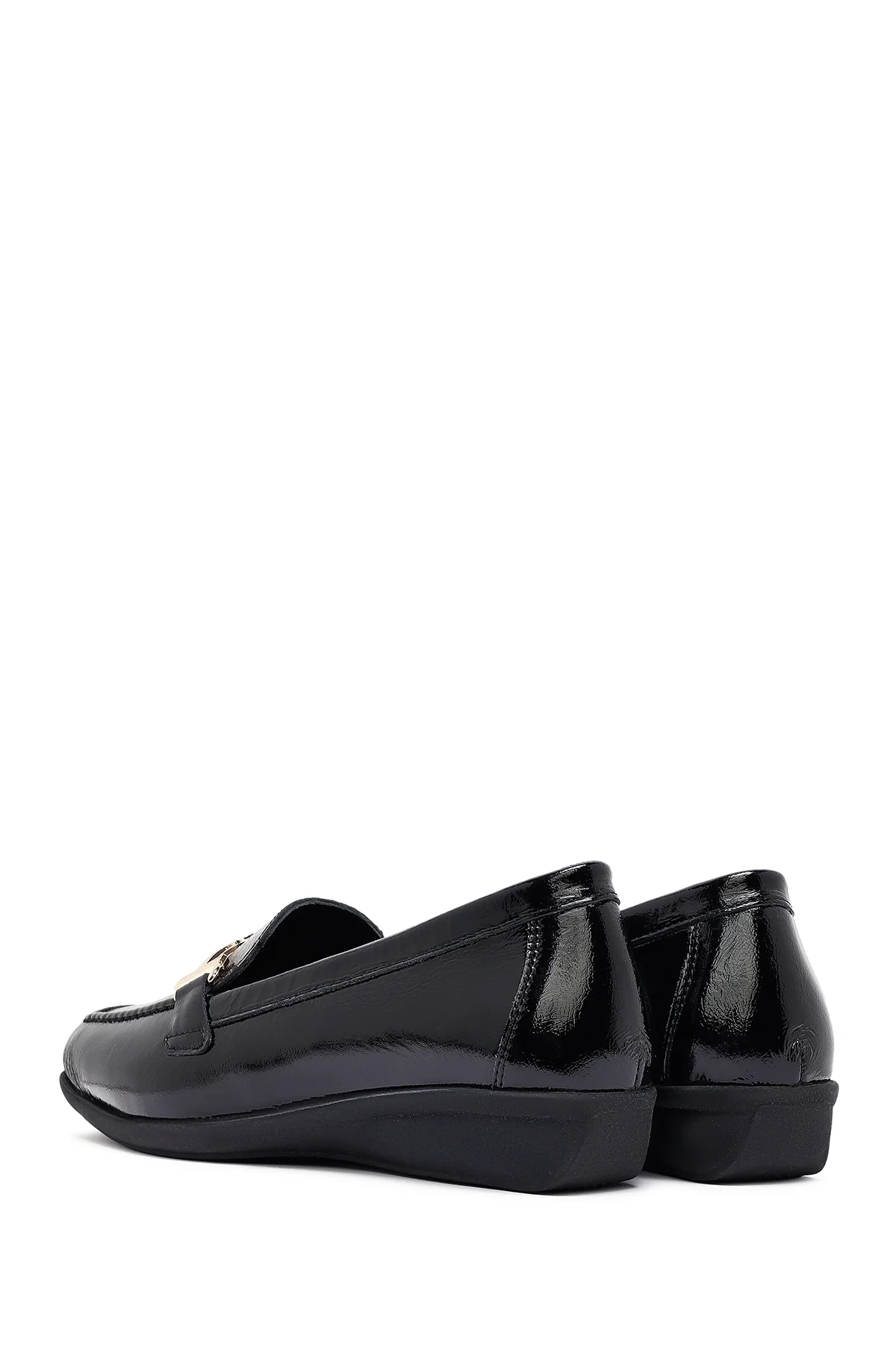 Kadın Siyah Tokalı Deri Maskülen Loafer - Image 5