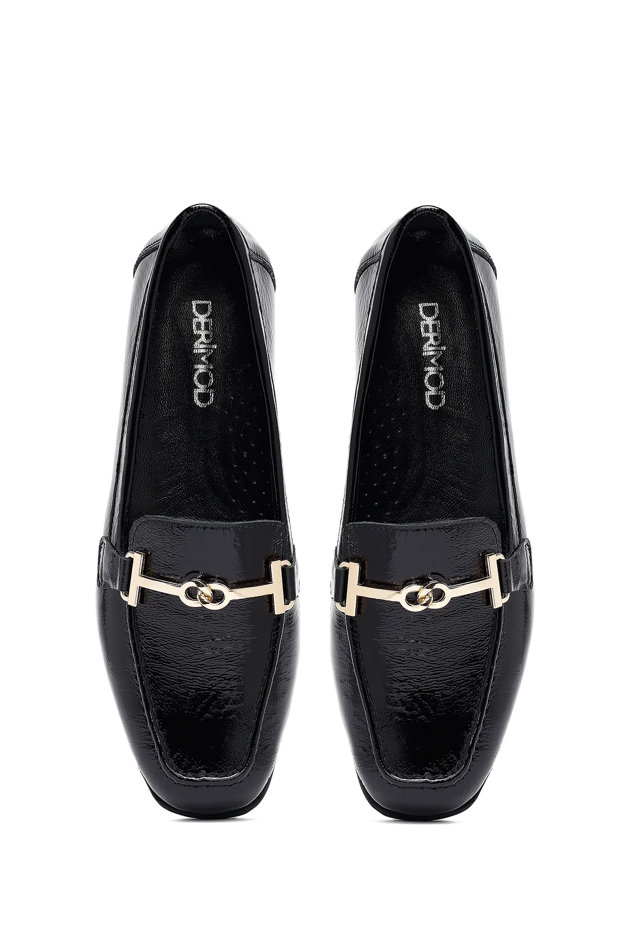 Kadın Siyah Tokalı Deri Maskülen Loafer - Image 7