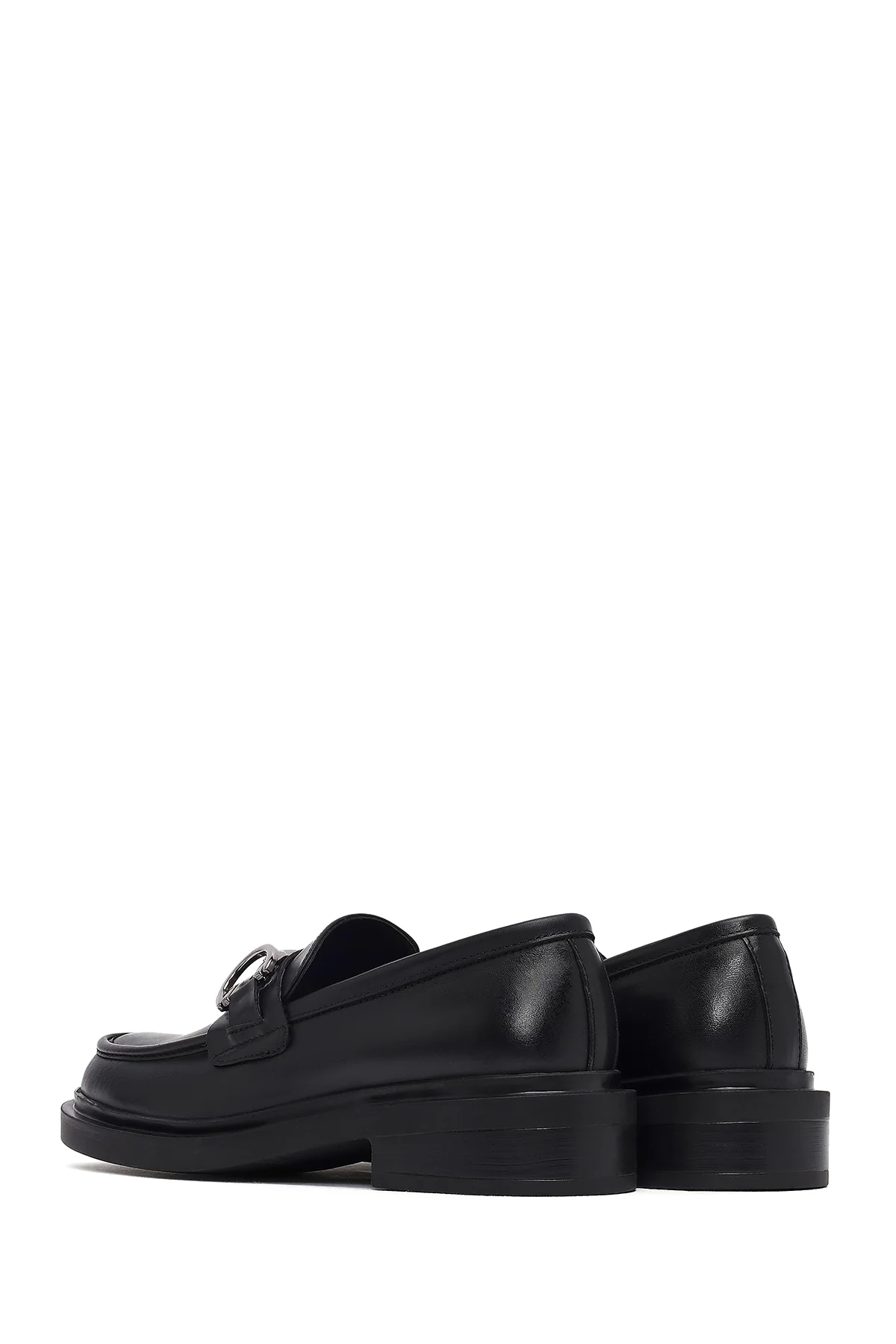 Kadın Siyah Tokalı Deri Maskülen Loafer - Image 5