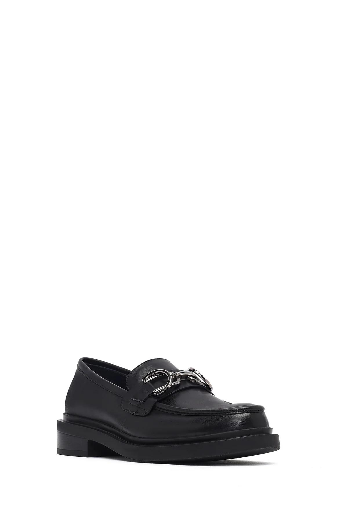 Kadın Siyah Tokalı Deri Maskülen Loafer - Image 6