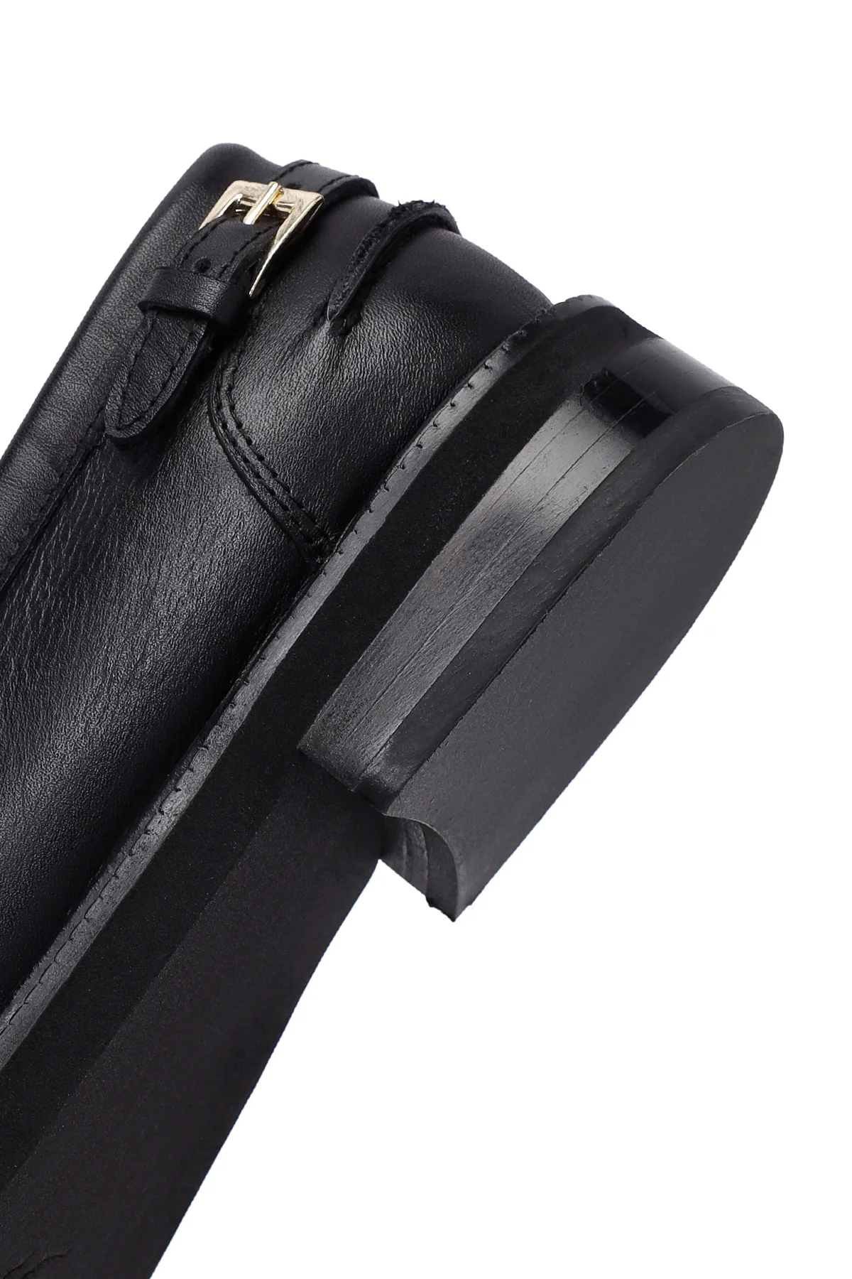 Kadın Siyah Tokalı Deri Maskülen Loafer - Image 10