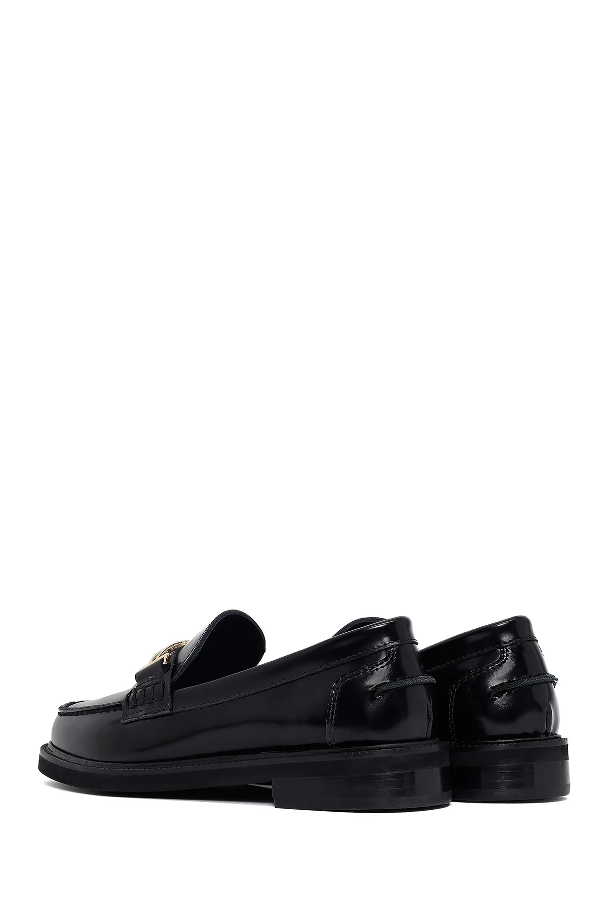 Kadın Siyah Tokalı Deri Maskülen Loafer - Image 5