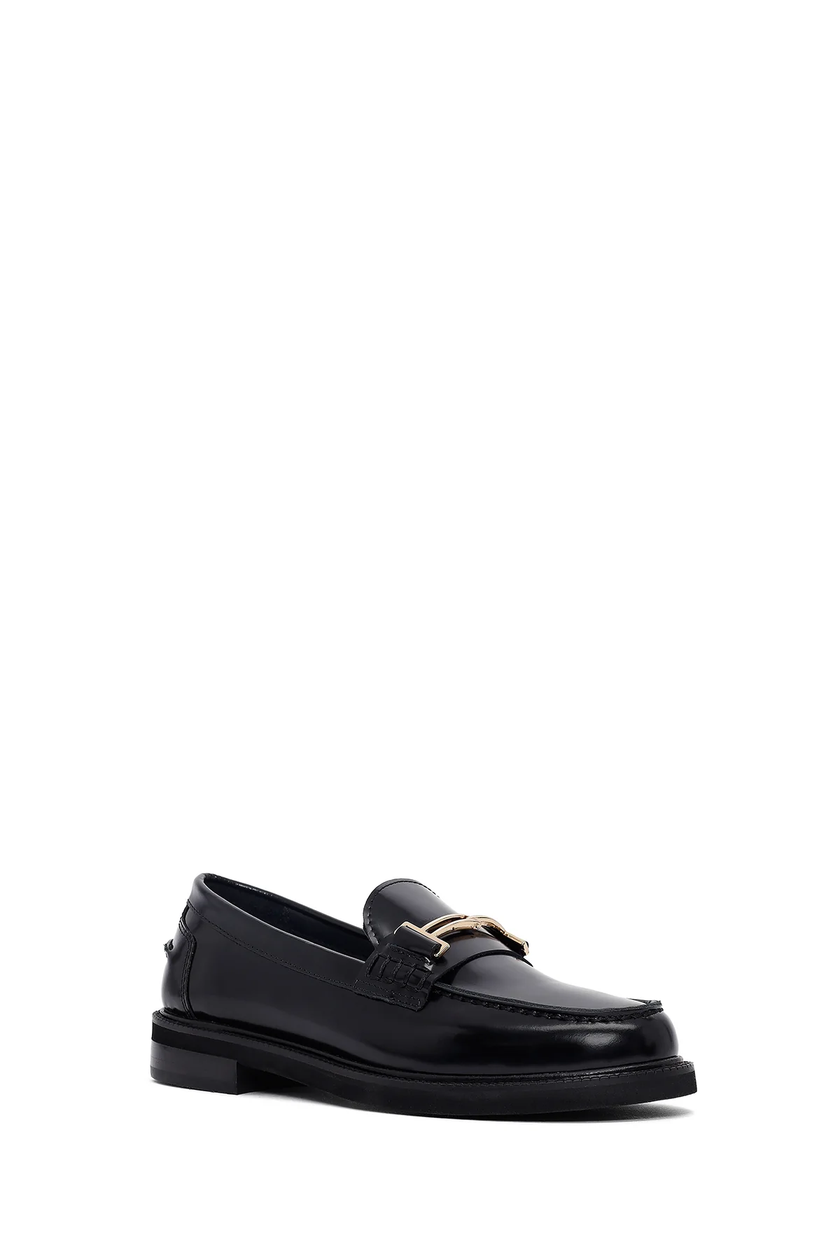 Kadın Siyah Tokalı Deri Maskülen Loafer - Image 6