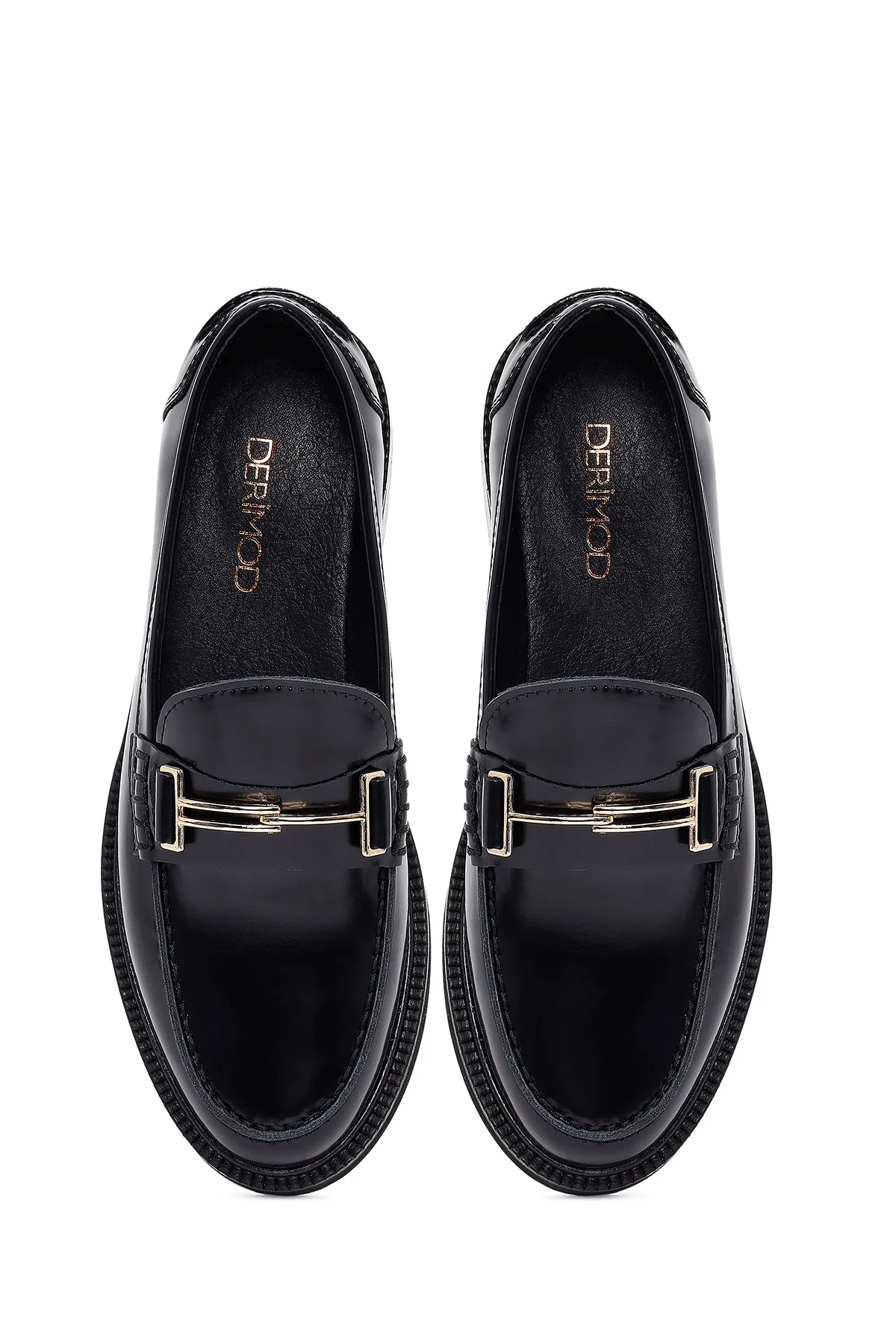 Kadın Siyah Tokalı Deri Maskülen Loafer - Image 7