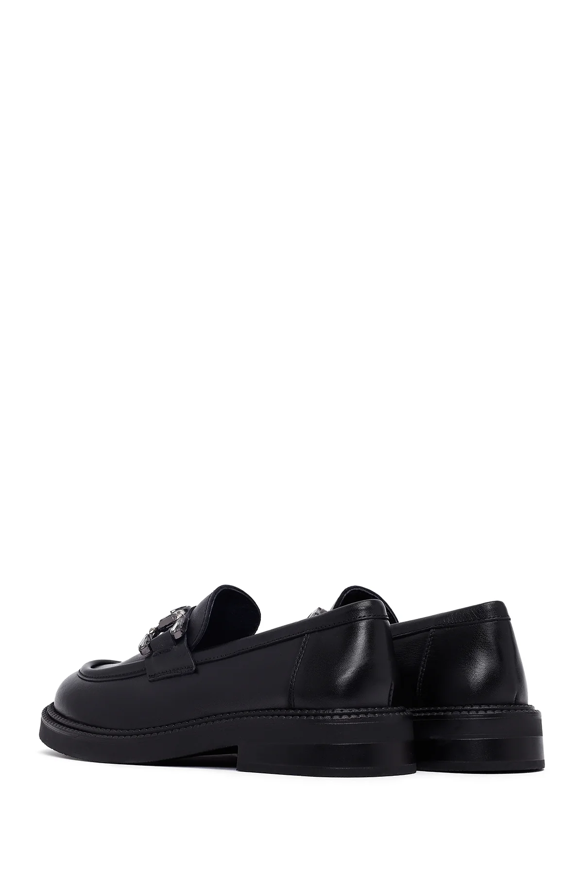Kadın Siyah Tokalı Deri Maskülen Loafer - Image 5