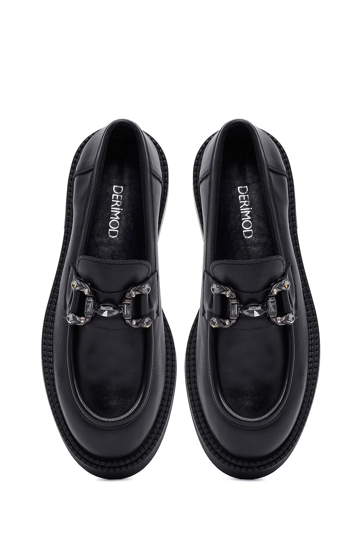 Kadın Siyah Tokalı Deri Maskülen Loafer - Image 7