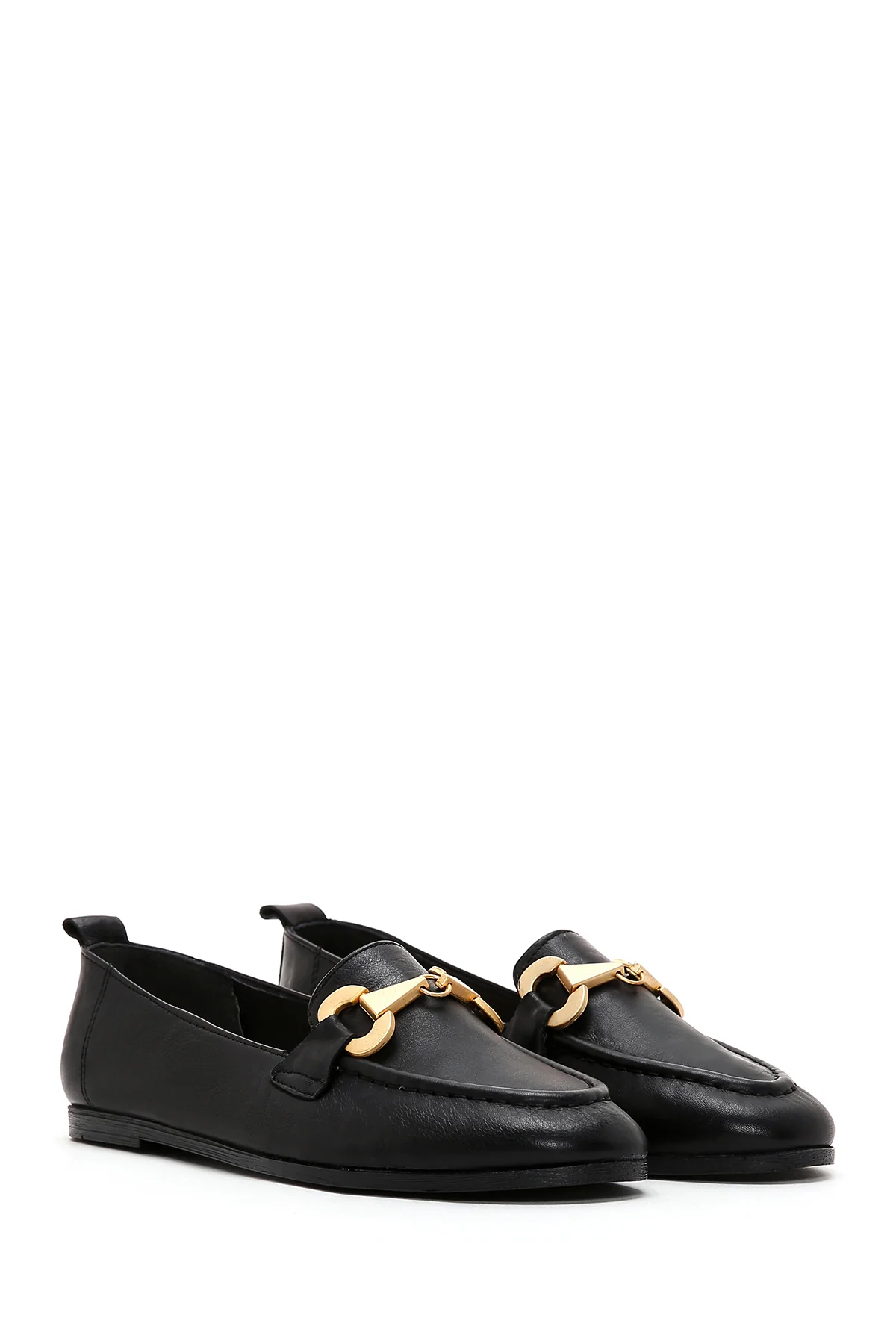 Kadın Siyah Tokalı Deri Maskülen Loafer - Image 2