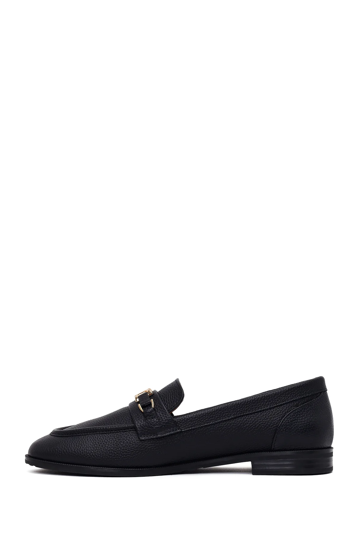 Kadın Siyah Tokalı Maskülen Deri Loafer - Image 3