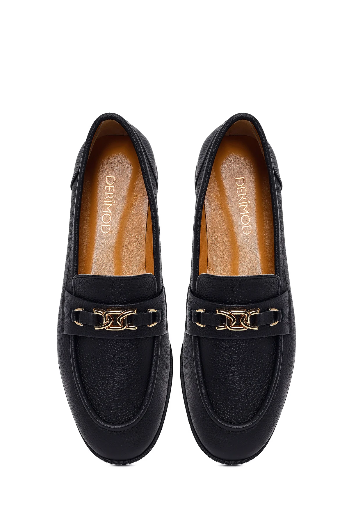 Kadın Siyah Tokalı Maskülen Deri Loafer - Image 4