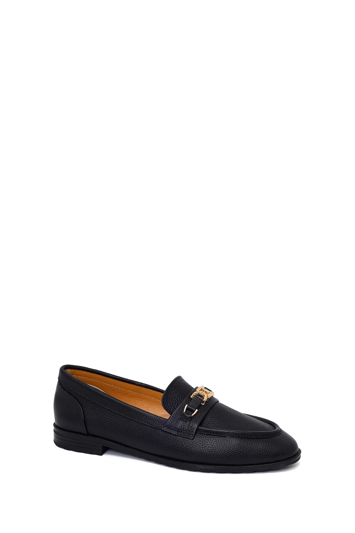 Kadın Siyah Tokalı Maskülen Deri Loafer - Image 7