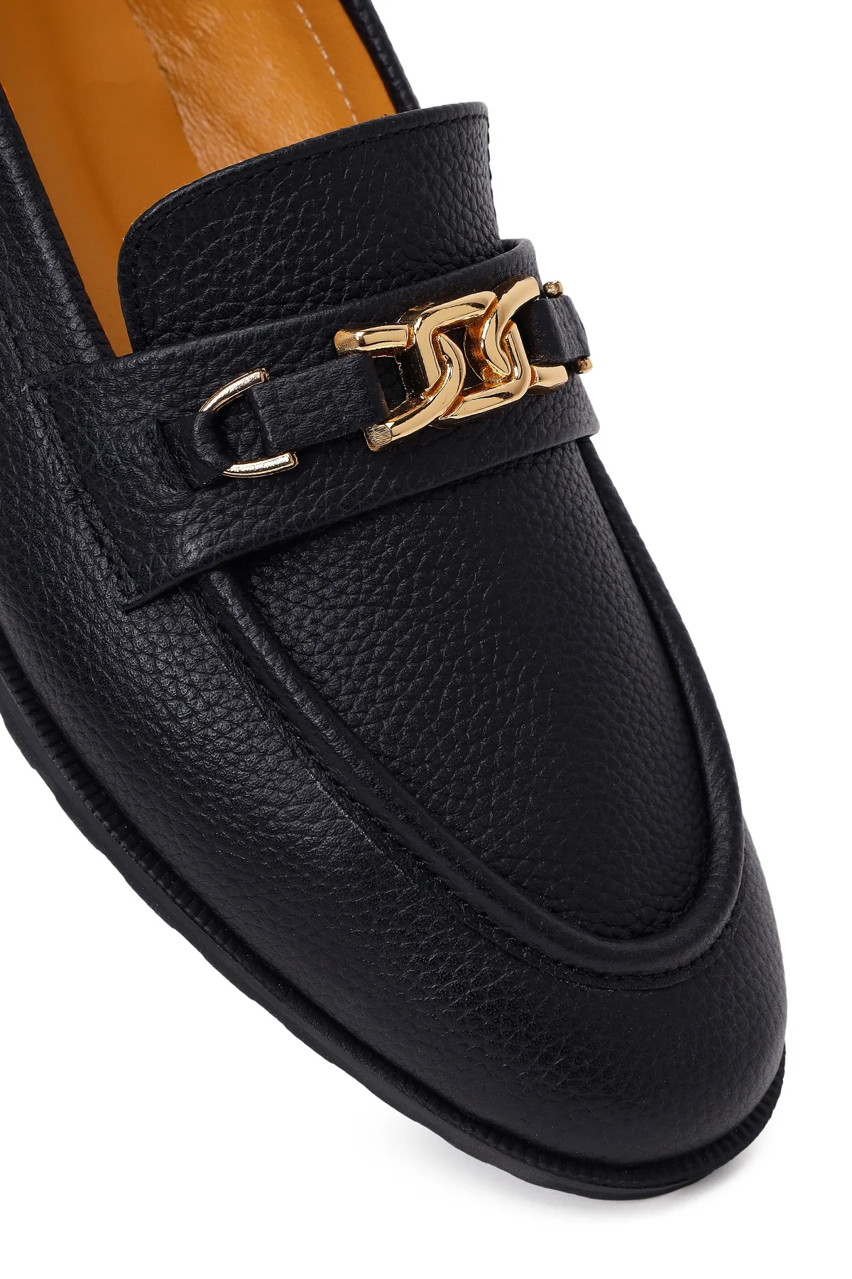 Kadın Siyah Tokalı Maskülen Deri Loafer - Image 9