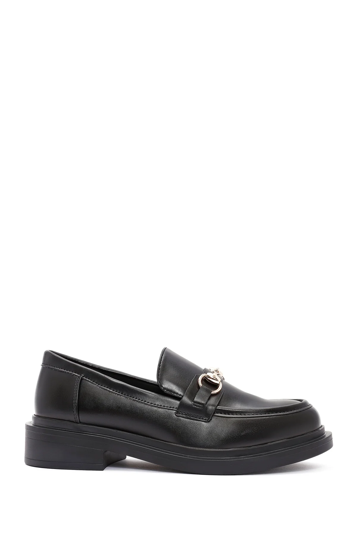 Kadın Siyah Tokalı Maskülen Loafer
