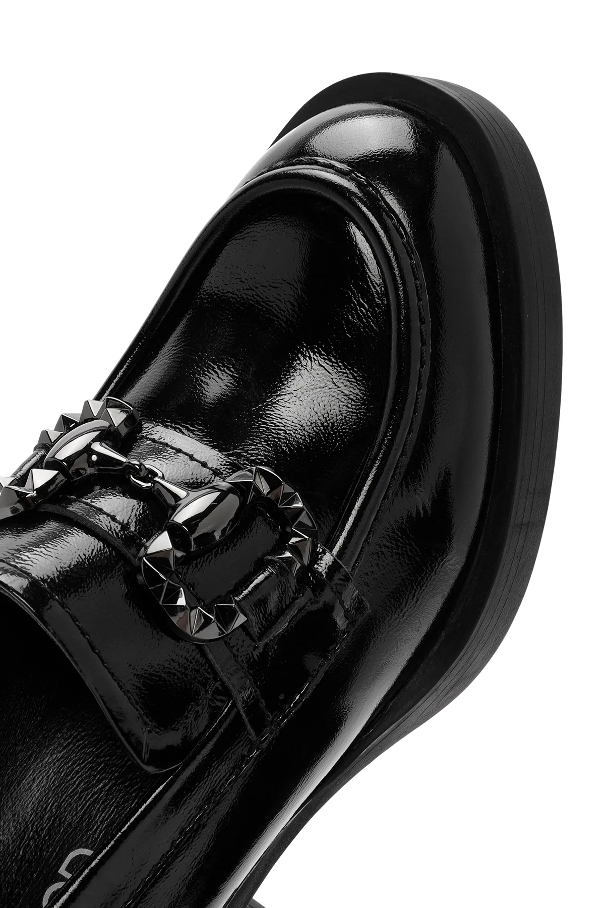 Kadın Siyah Yüksek Kalın Topuklu Rugan Deri Maskülen Loafer - Image 10