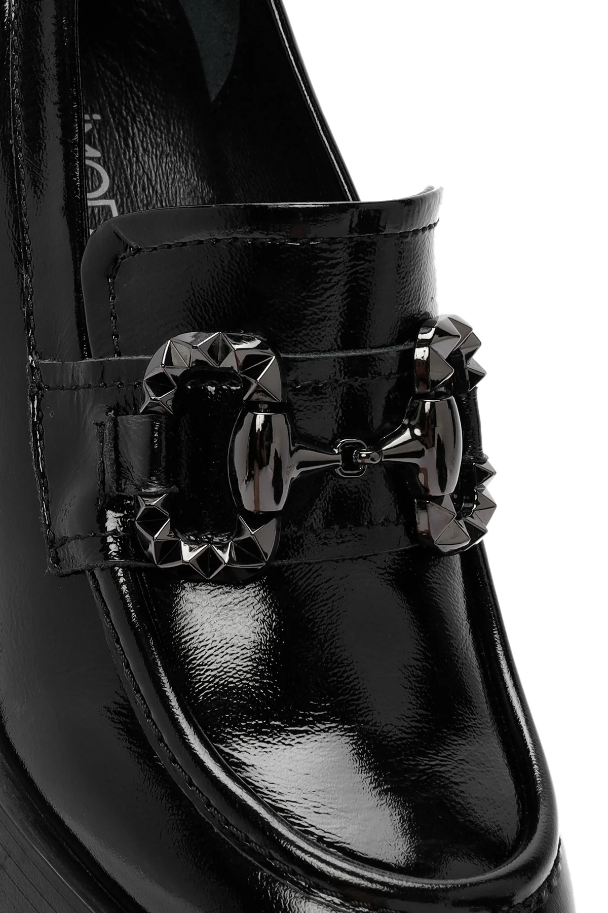 Kadın Siyah Yüksek Kalın Topuklu Rugan Deri Maskülen Loafer - Image 11
