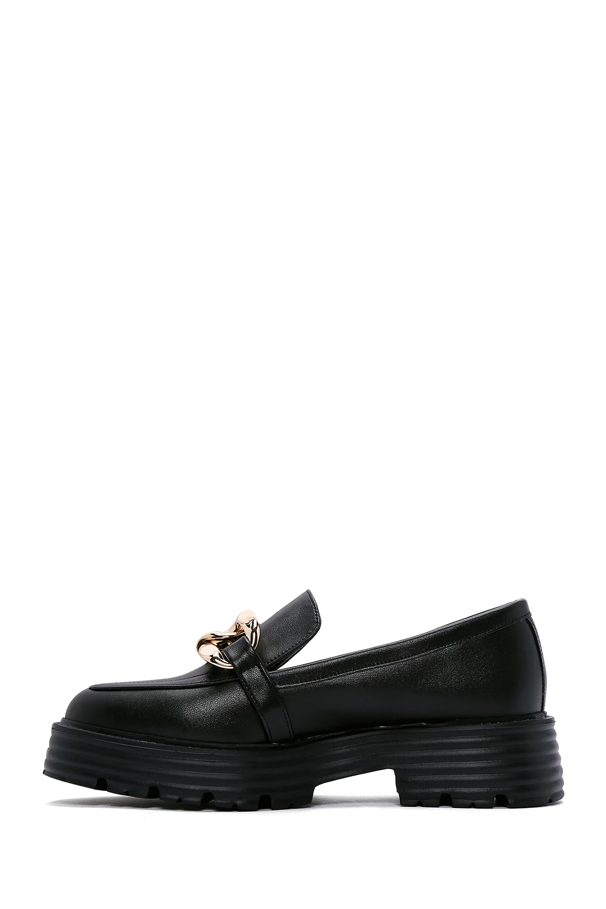 Kadın Siyah Zincir Detaylı Maskülen Loafer - Image 2