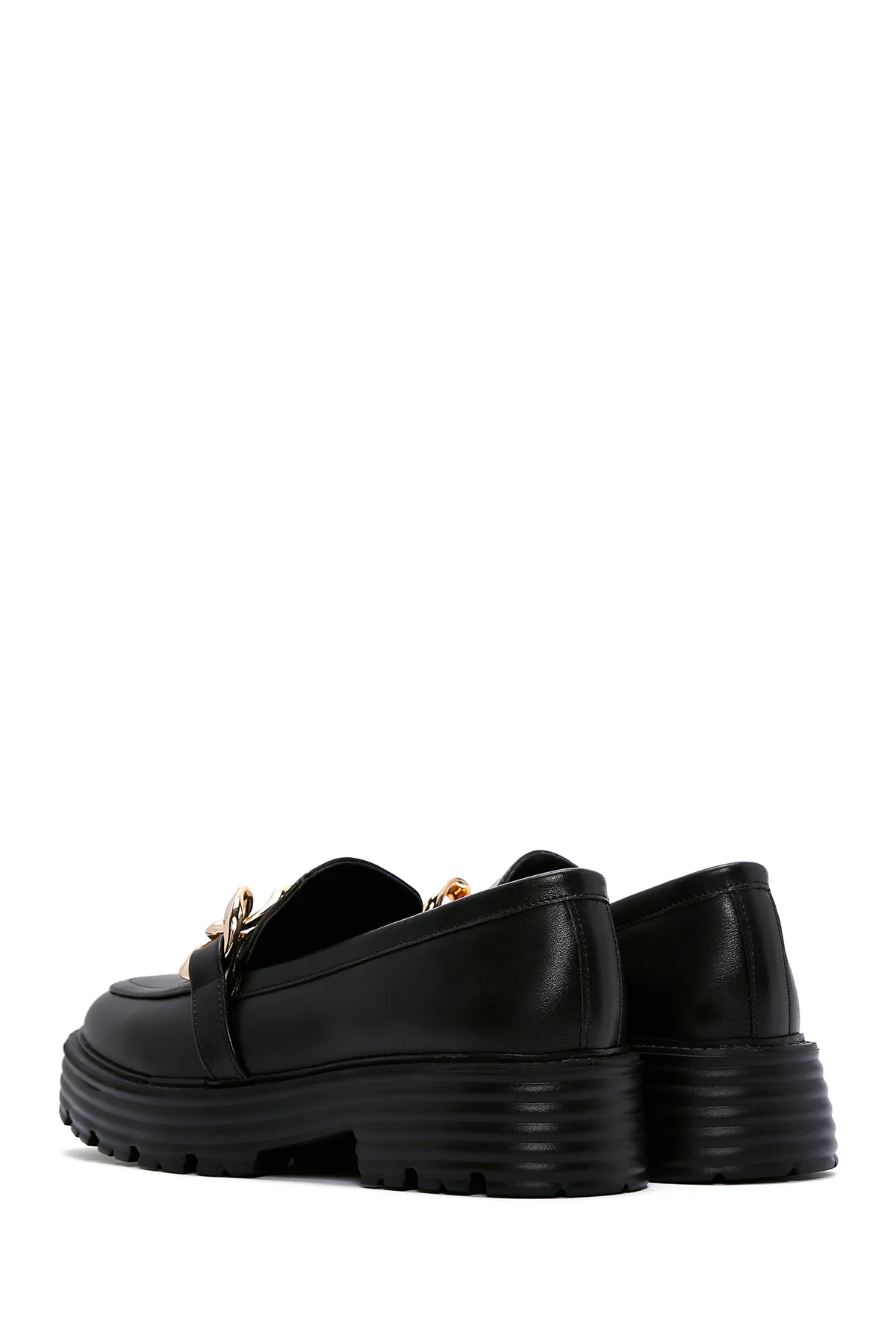 Kadın Siyah Zincir Detaylı Maskülen Loafer - Image 5