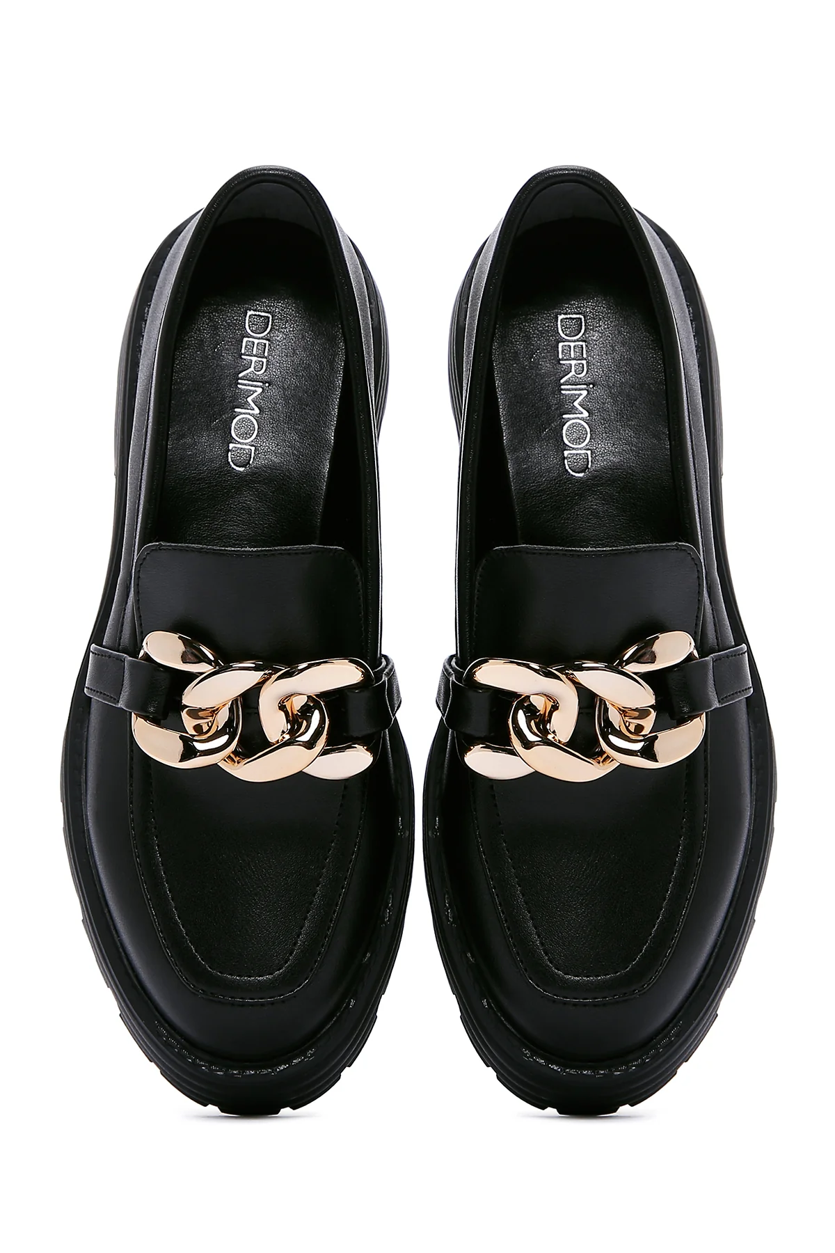 Kadın Siyah Zincir Detaylı Maskülen Loafer - Image 6