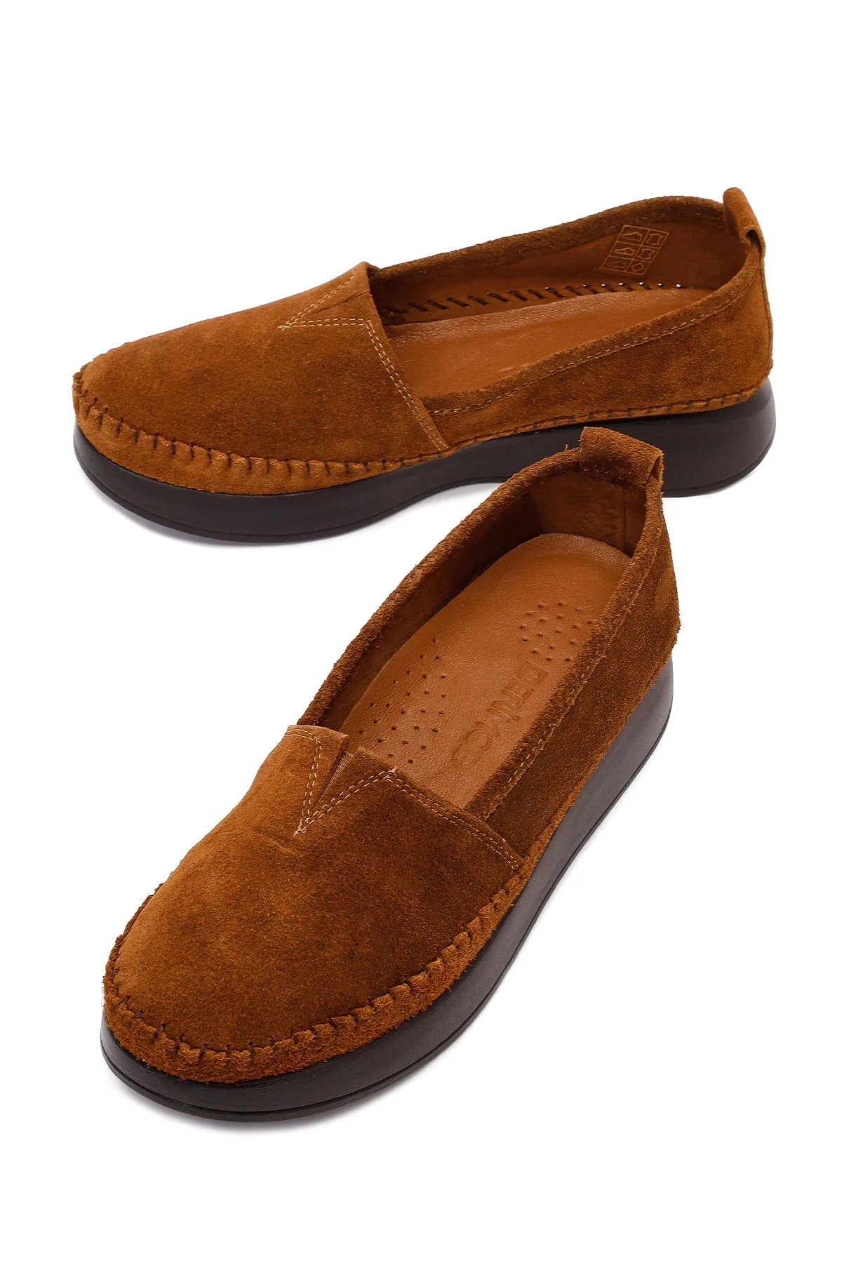 Kadın Taba Kalın Tabanlı Süet Deri Konfor Loafer - Image 10